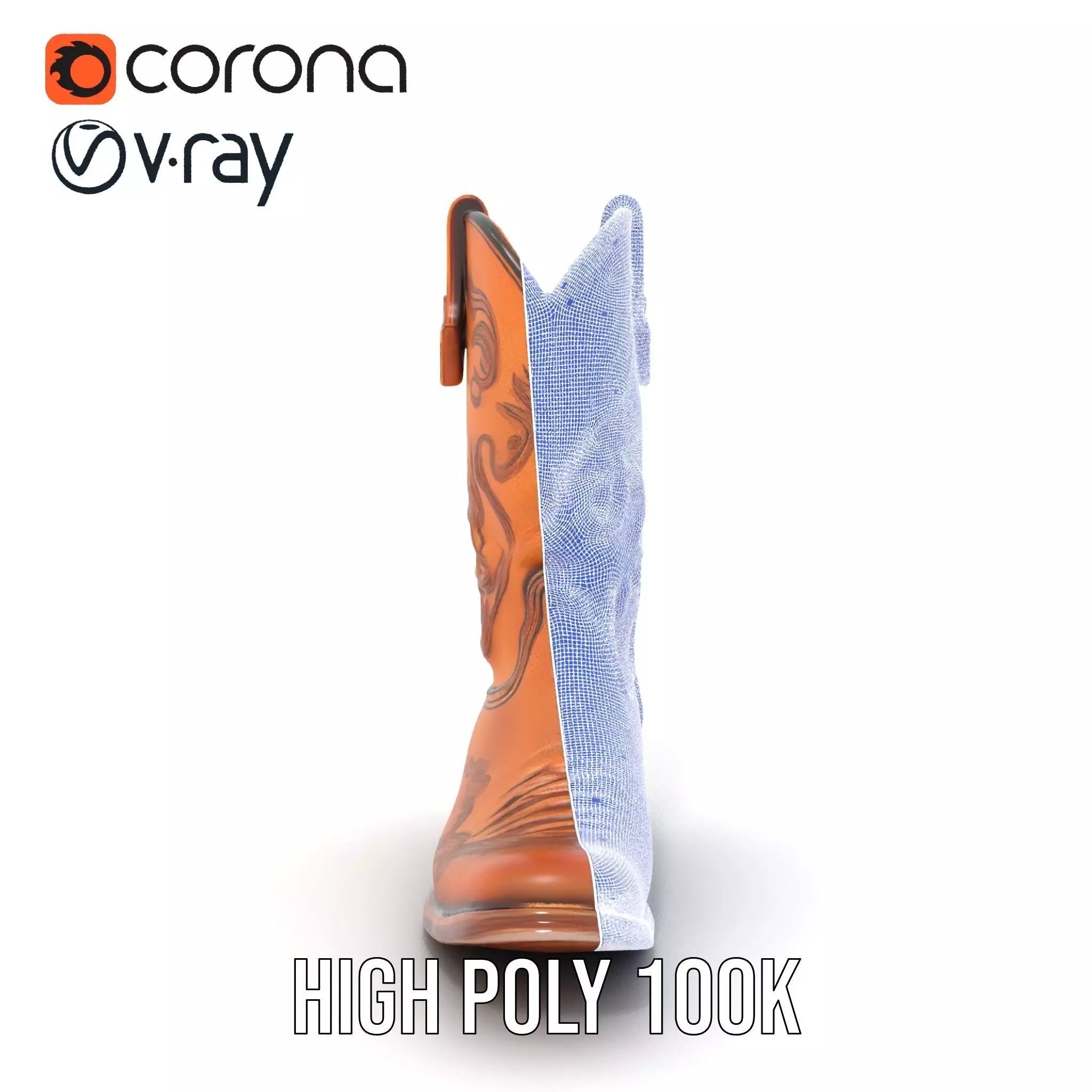 Western Cowboy Boot model pack  Leather Embroidery Design Low-poly 3D model_35