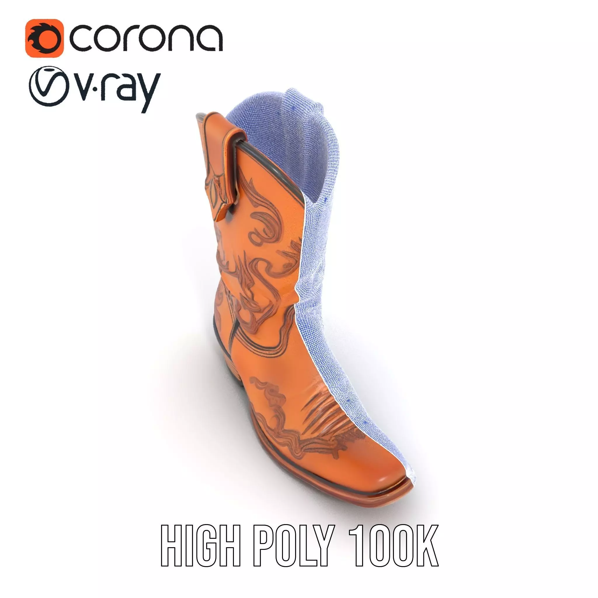 Western Cowboy Boot model pack  Leather Embroidery Design Low-poly 3D model_32