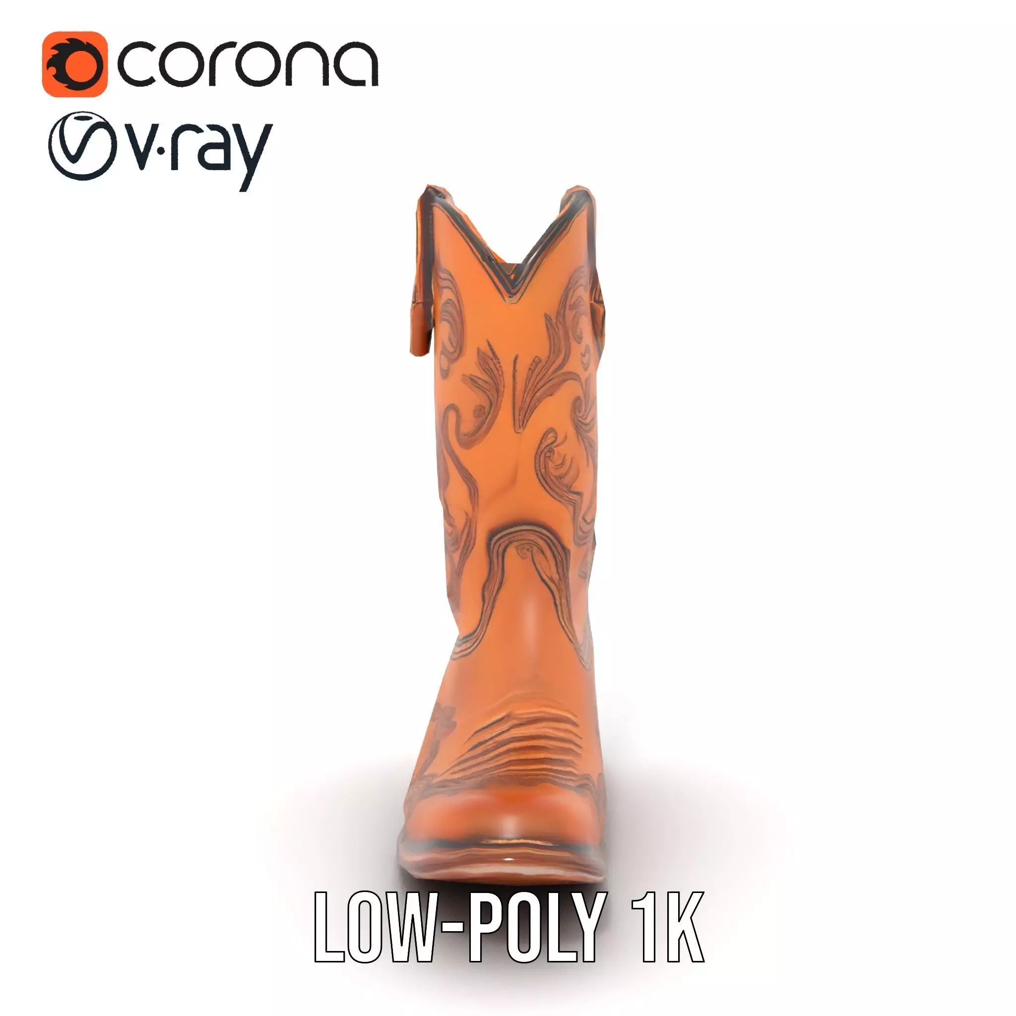 Western Cowboy Boot model pack  Leather Embroidery Design Low-poly 3D model_15