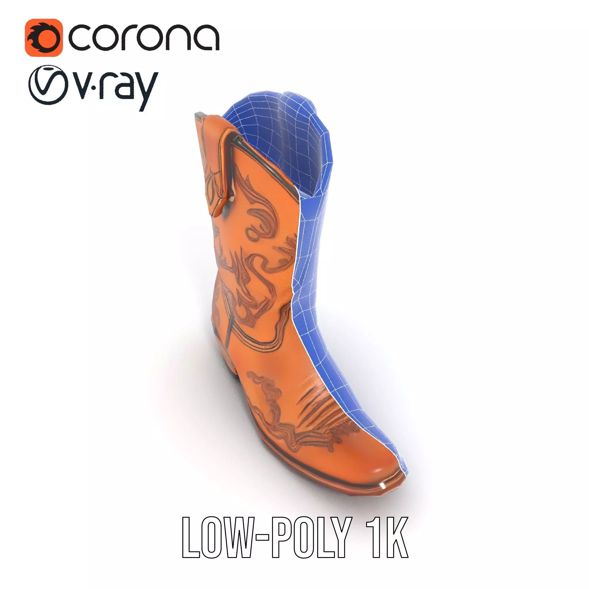 Western Cowboy Boot model pack  Leather Embroidery Design Low-poly 3D model_24