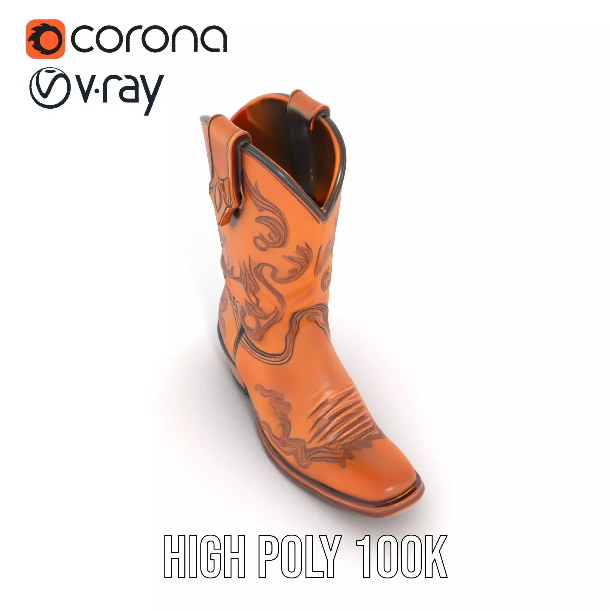 Western Cowboy Boot model pack  Leather Embroidery Design Low-poly 3D model_29