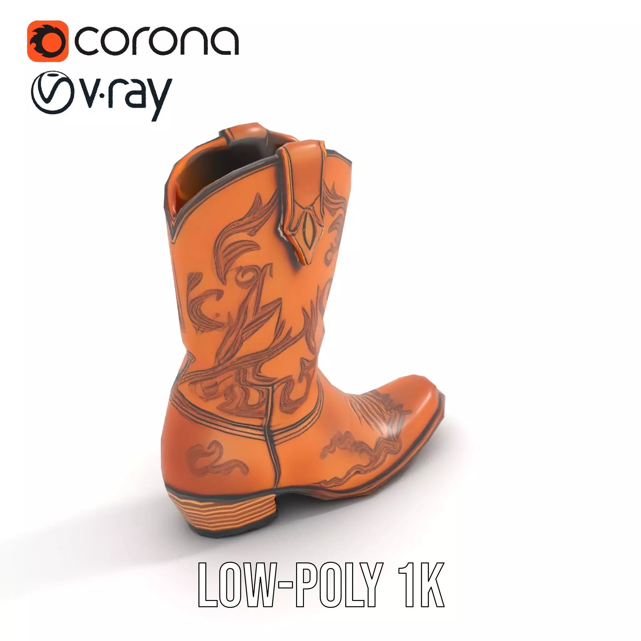 Western Cowboy Boot model pack  Leather Embroidery Design Low-poly 3D model_21