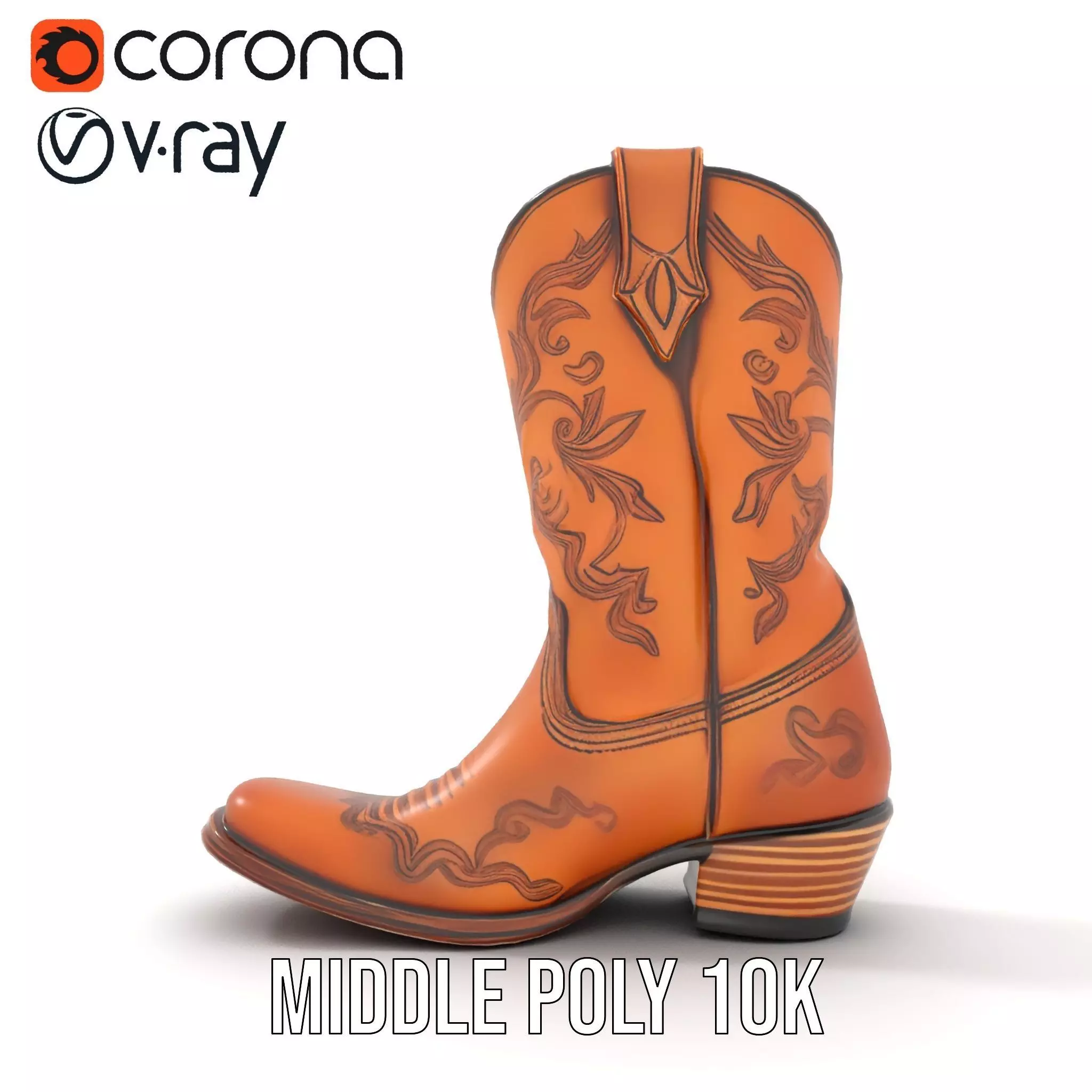 Western Cowboy Boot model pack  Leather Embroidery Design Low-poly 3D model_20