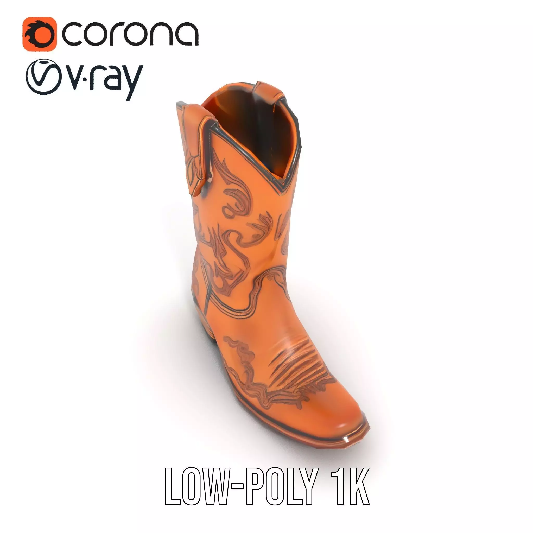 Western Cowboy Boot model pack  Leather Embroidery Design Low-poly 3D model_18