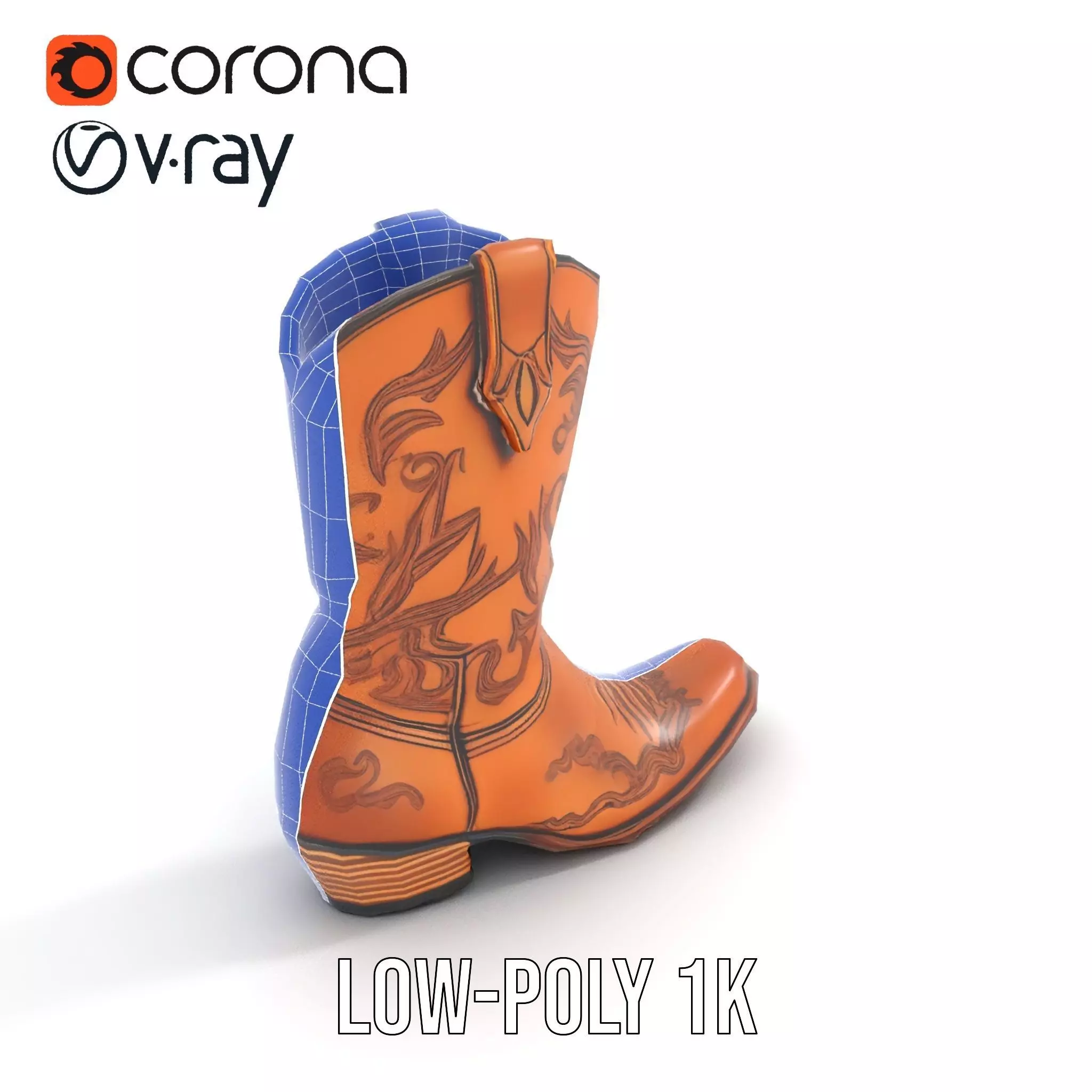 Western Cowboy Boot model pack  Leather Embroidery Design Low-poly 3D model_8