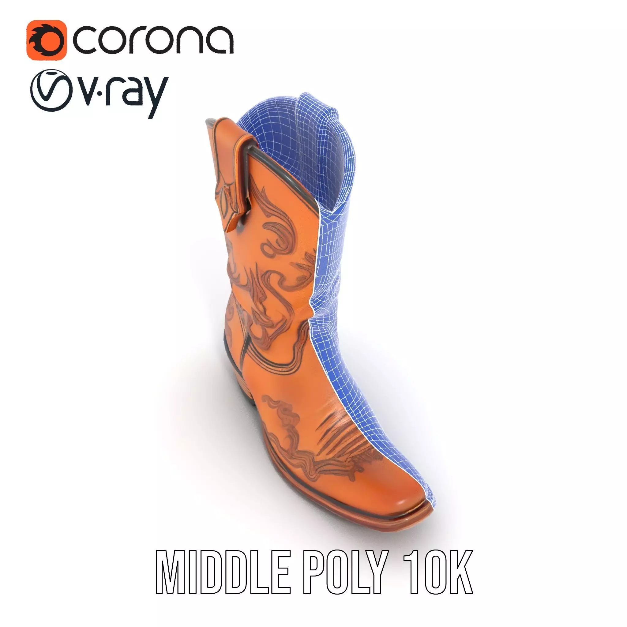 Western Cowboy Boot model pack  Leather Embroidery Design Low-poly 3D model_17