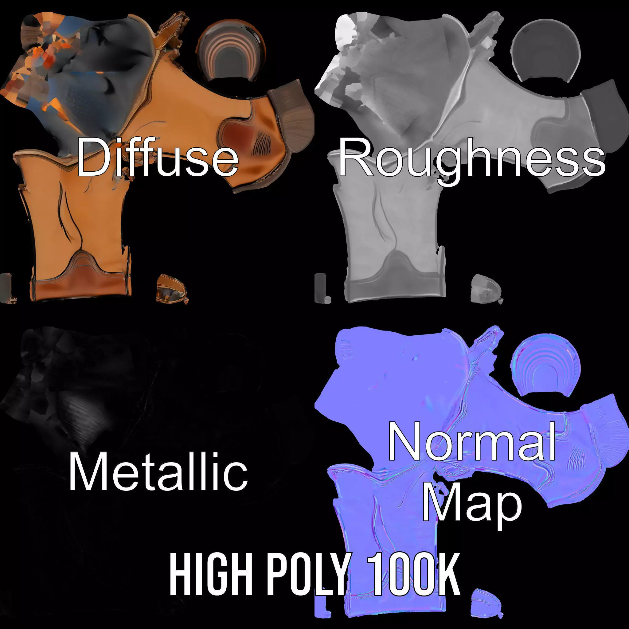 Cowboy Boot Model Pack Low-poly 3D model_4