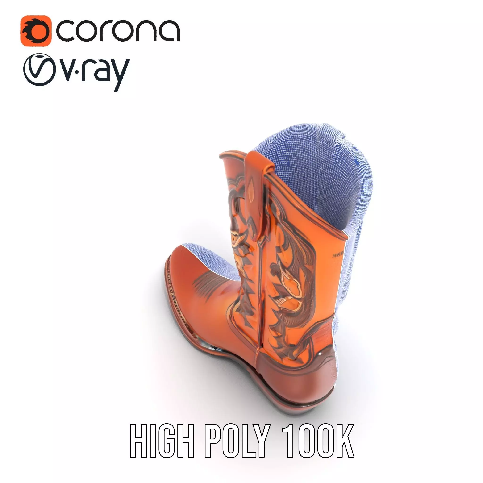 Western Cowboy Boot Model Pack with Intricate Stitching Low-poly 3D model_24