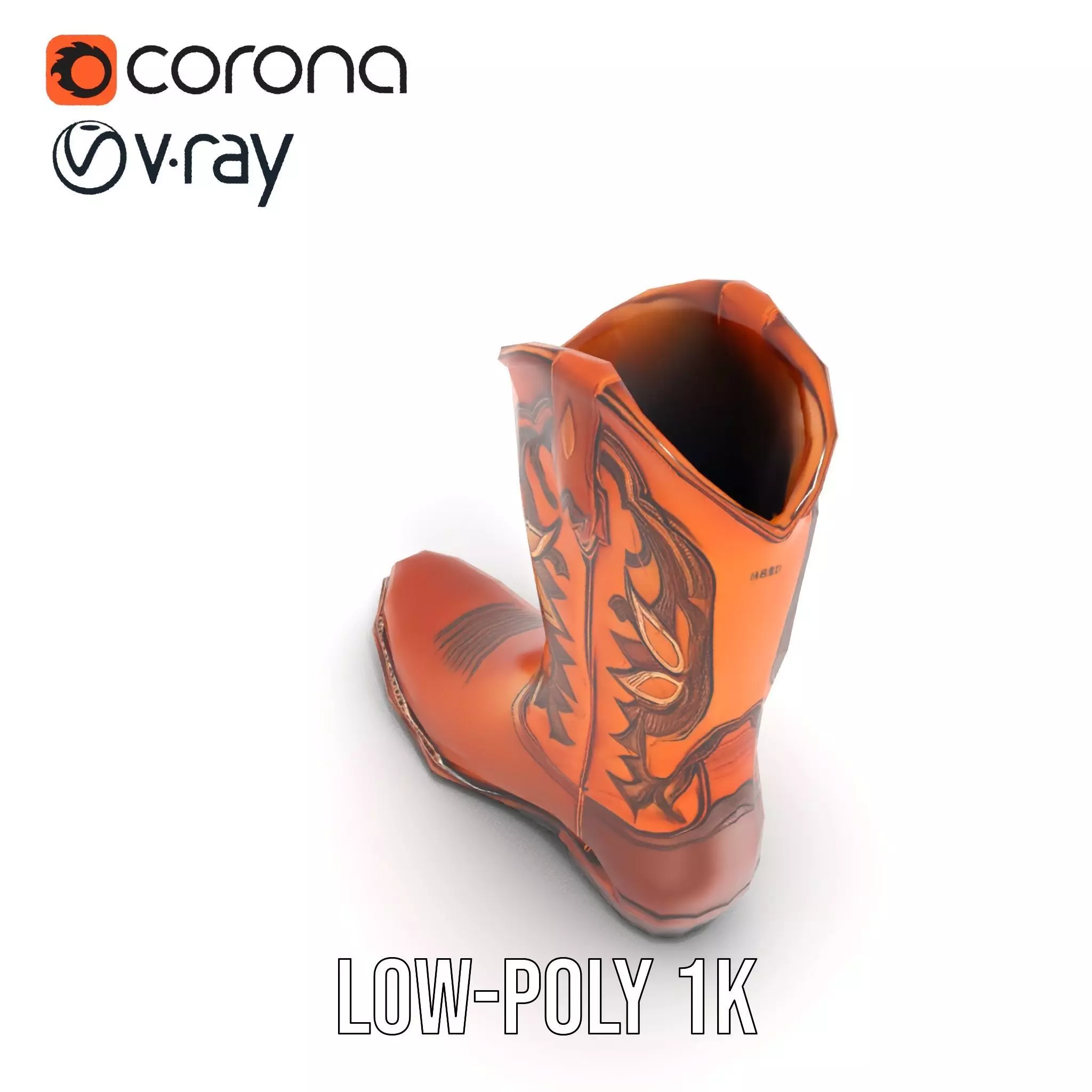 Western Cowboy Boot Model Pack with Intricate Stitching Low-poly 3D model_11