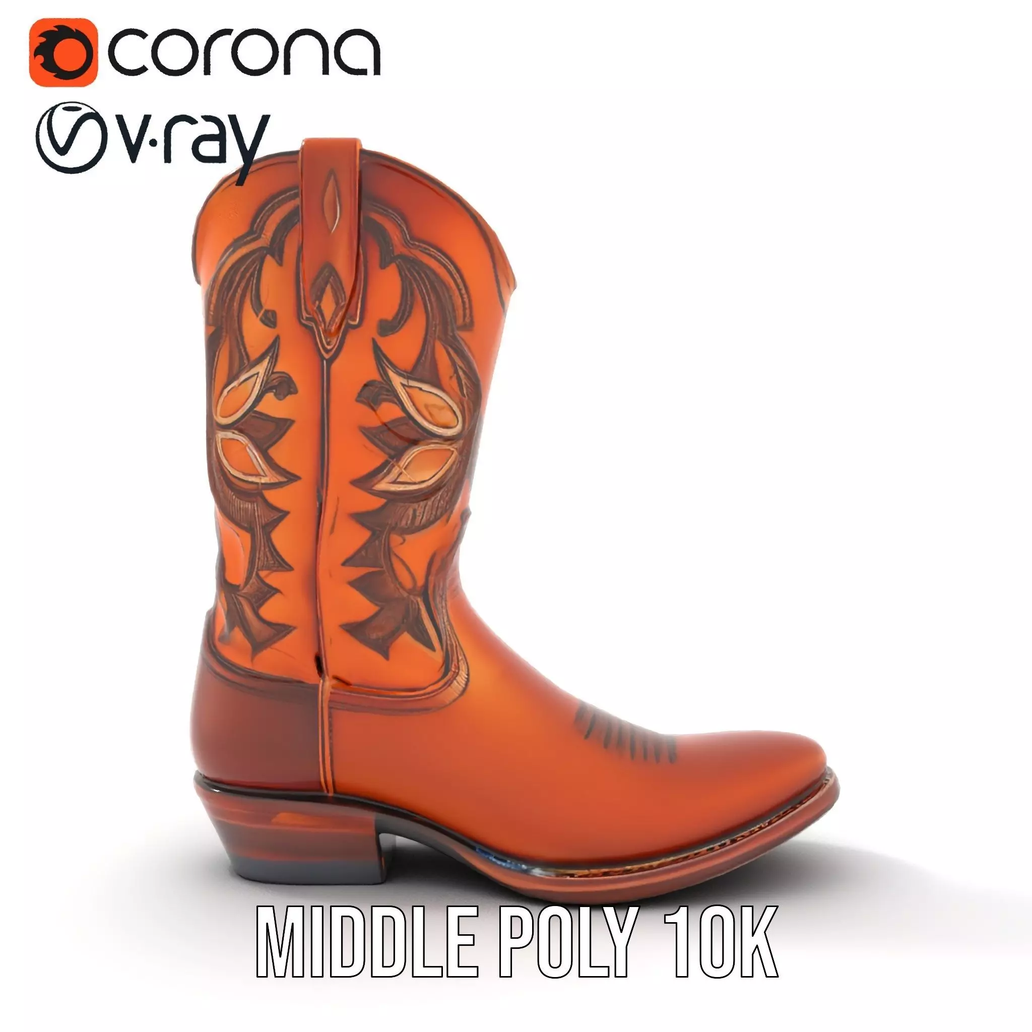 Western Cowboy Boot Model Pack with Intricate Stitching Low-poly 3D model_13