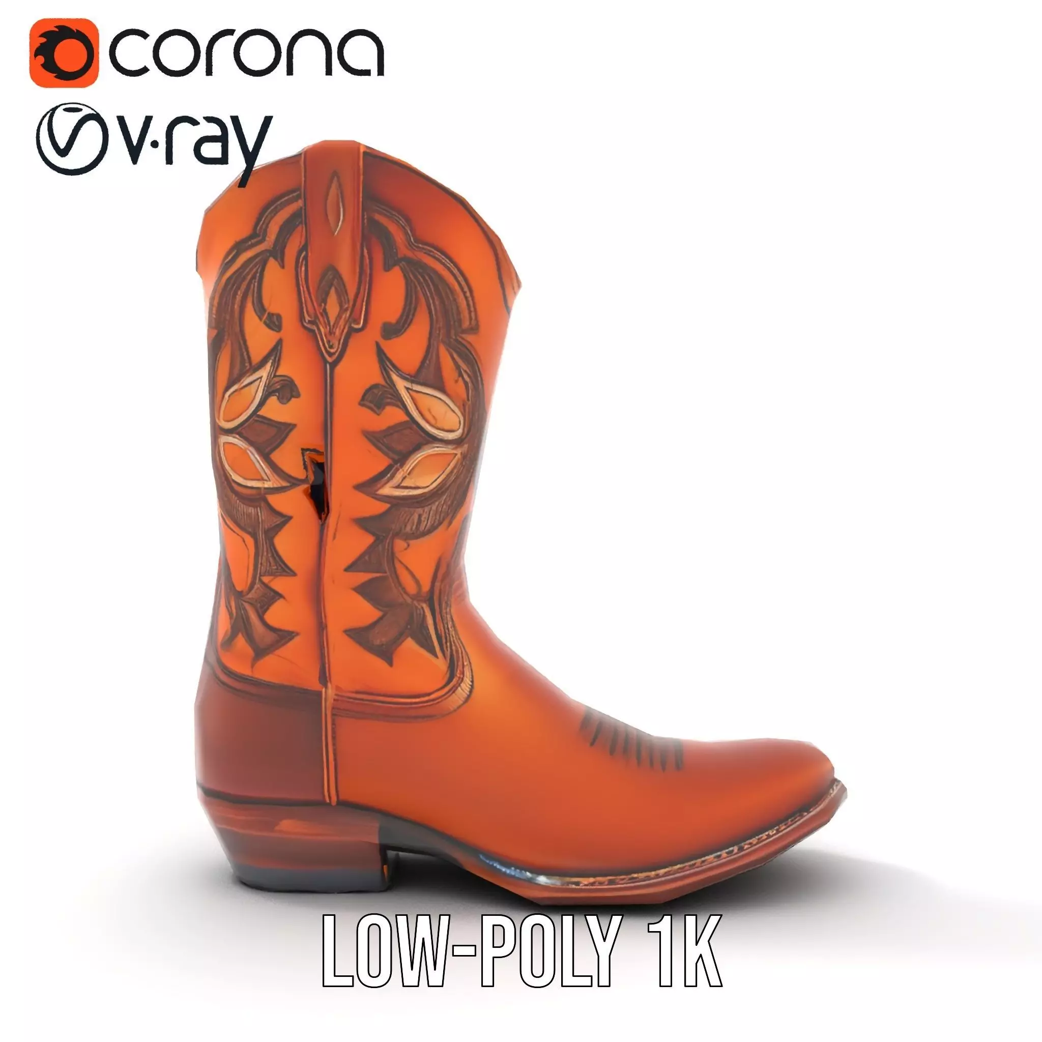 Western Cowboy Boot Model Pack with Intricate Stitching Low-poly 3D model_20