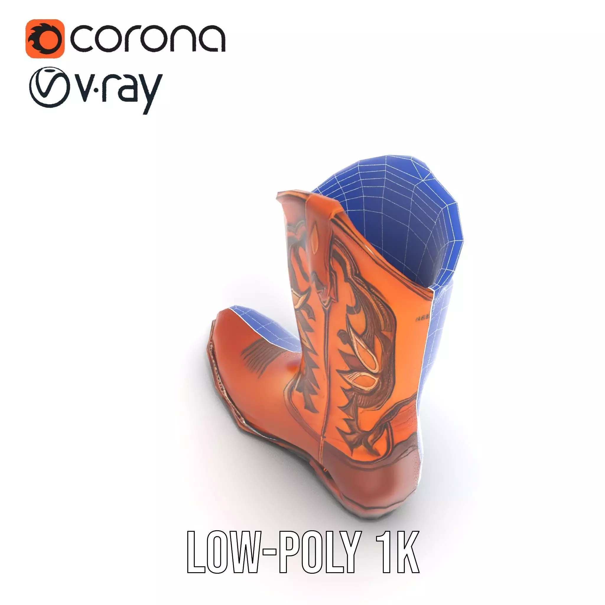 Western Cowboy Boot Model Pack with Intricate Stitching Low-poly 3D model_31