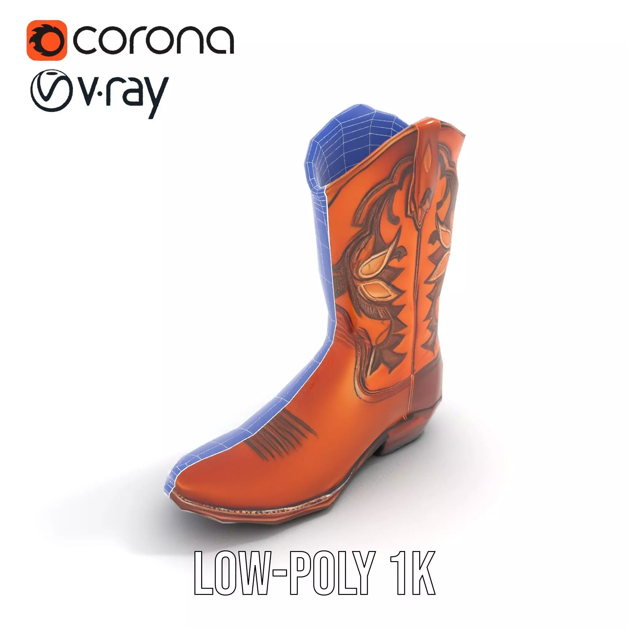 Western Cowboy Boot Model Pack with Intricate Stitching Low-poly 3D model_26