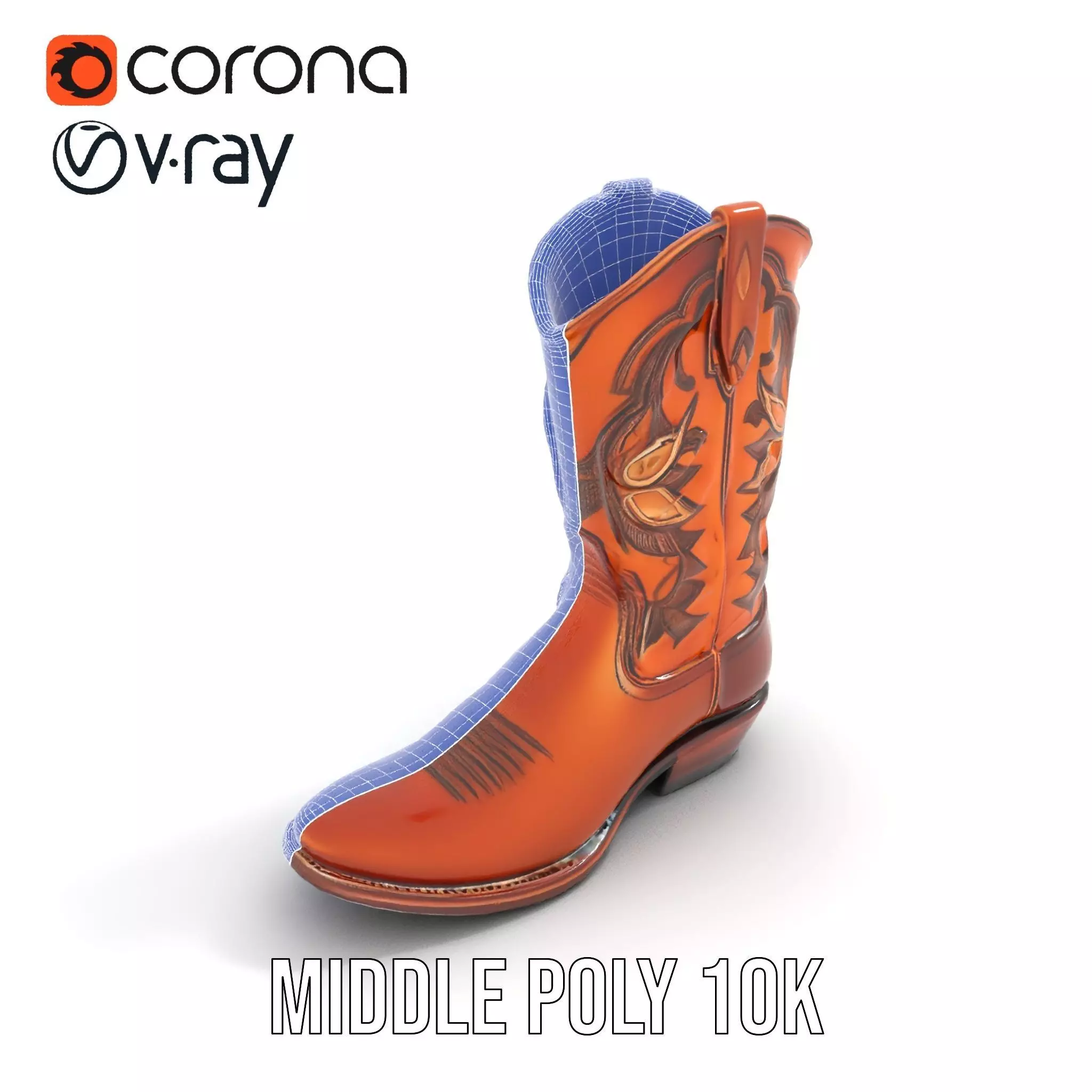 Western Cowboy Boot Model Pack with Intricate Stitching Low-poly 3D model_22