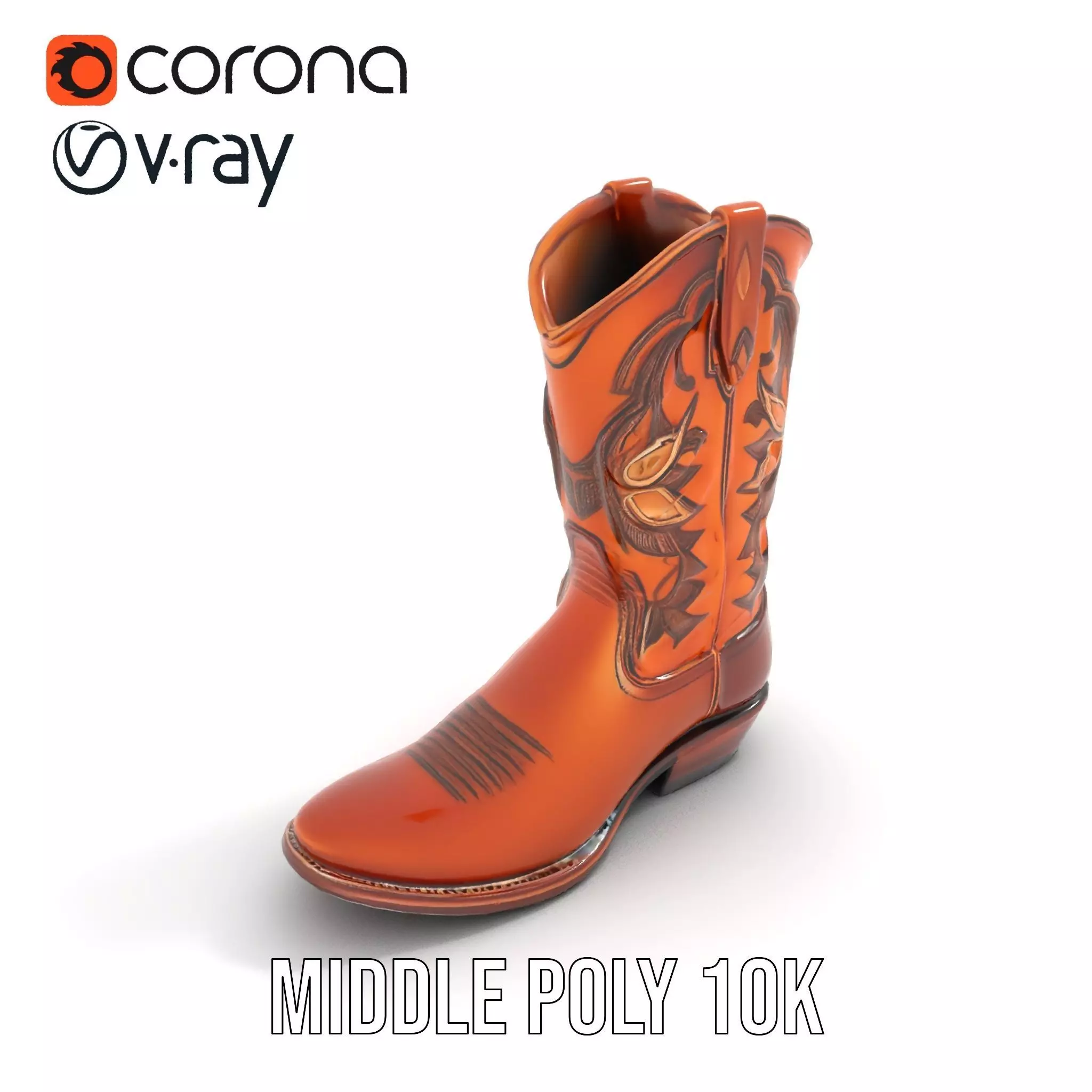 Western Cowboy Boot Model Pack with Intricate Stitching Low-poly 3D model_6