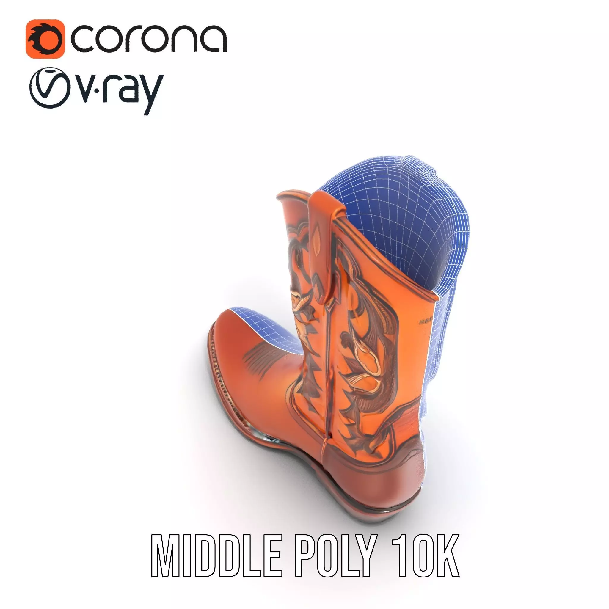 Western Cowboy Boot Model Pack with Intricate Stitching Low-poly 3D model_27