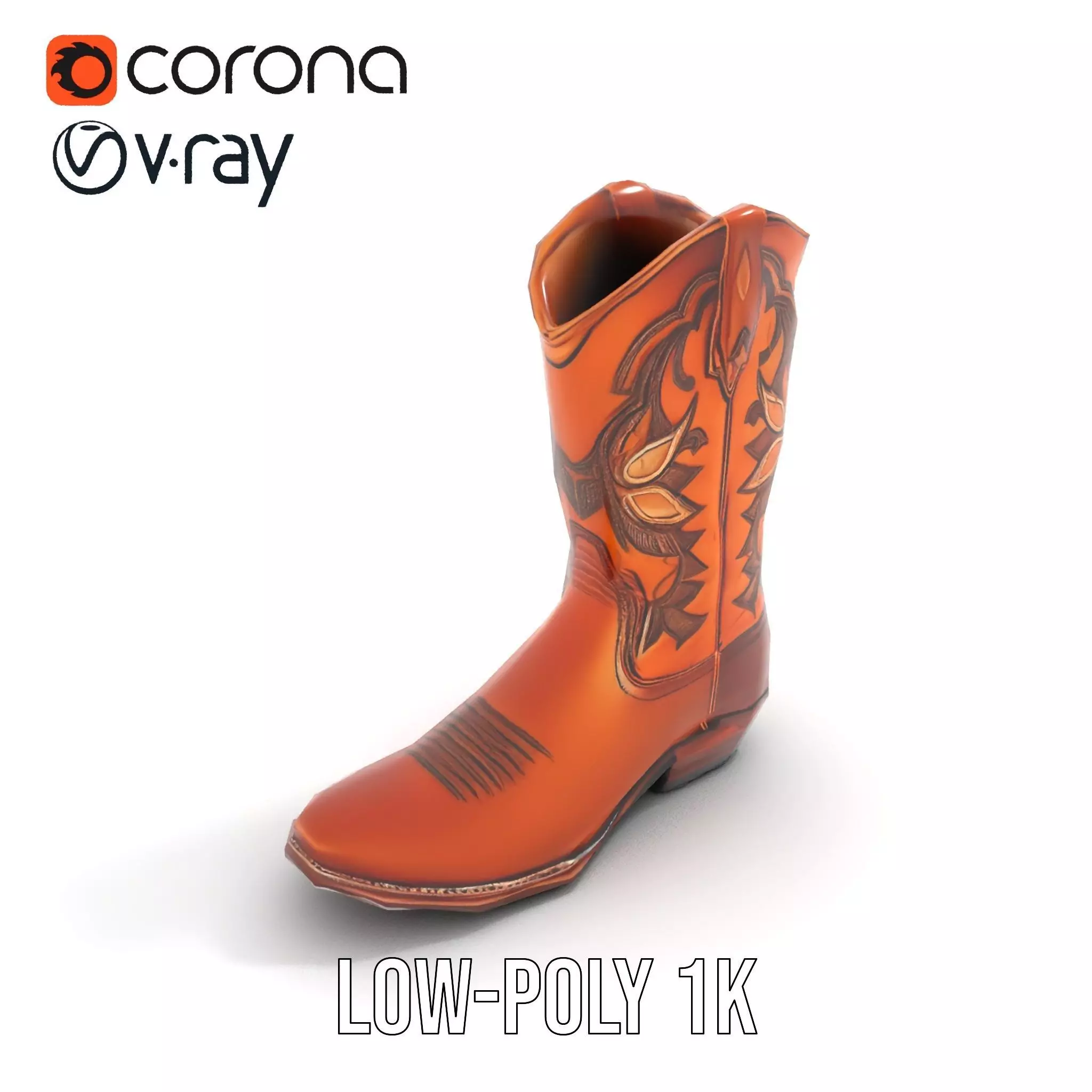 Western Cowboy Boot Model Pack with Intricate Stitching Low-poly 3D model_8