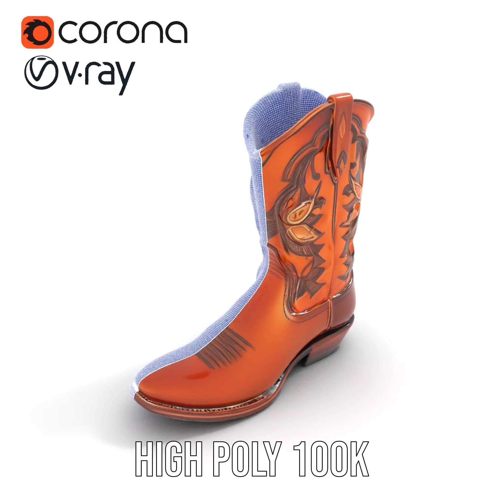 Western Cowboy Boot Model Pack with Intricate Stitching Low-poly 3D model_33