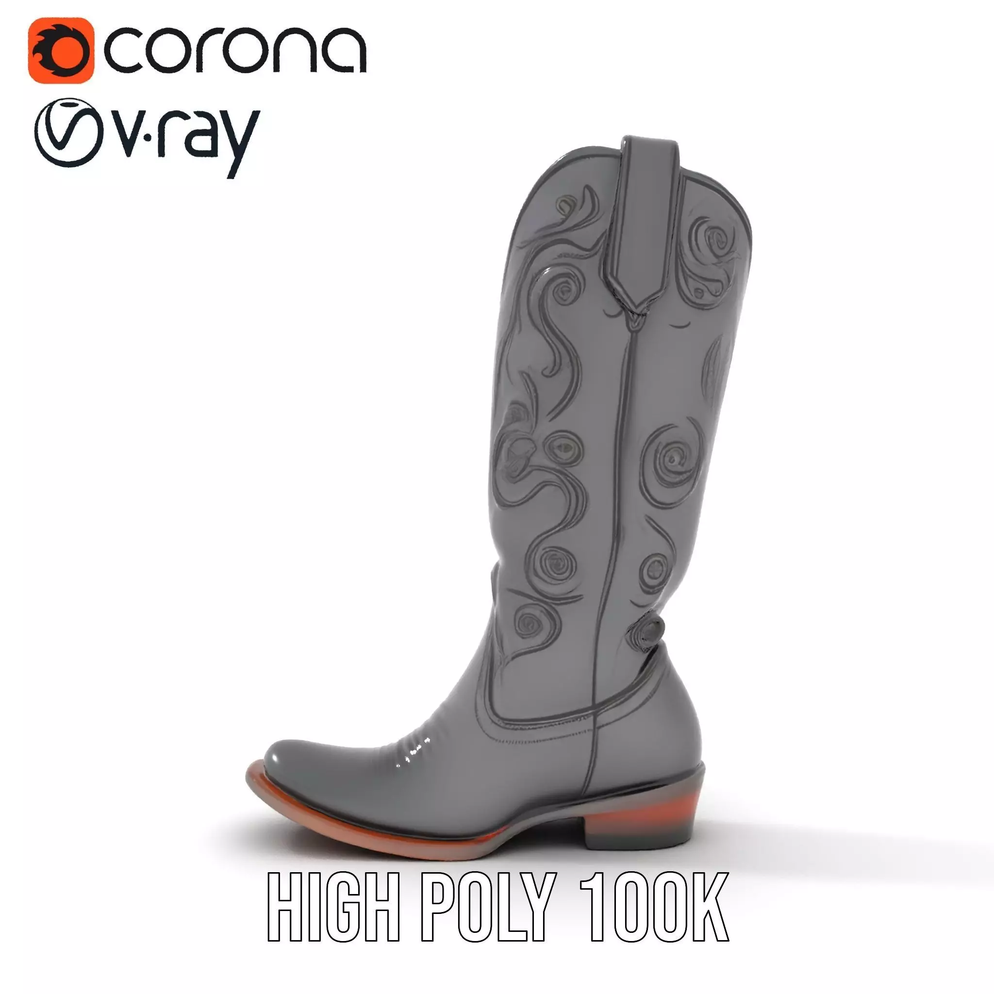 Cowboy Boot Model Pack with Detailed Embroidery Design Low-poly 3D model_34