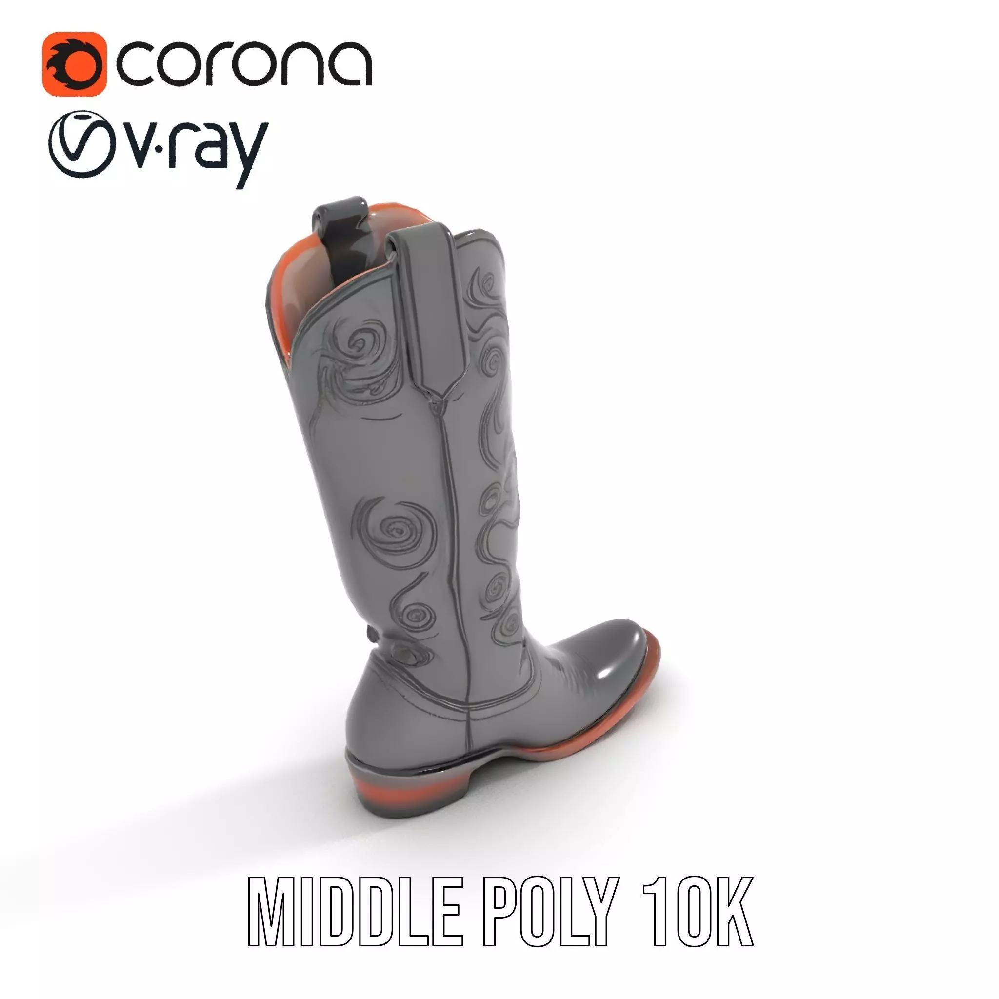 Cowboy Boot Model Pack with Detailed Embroidery Design Low-poly 3D model_22