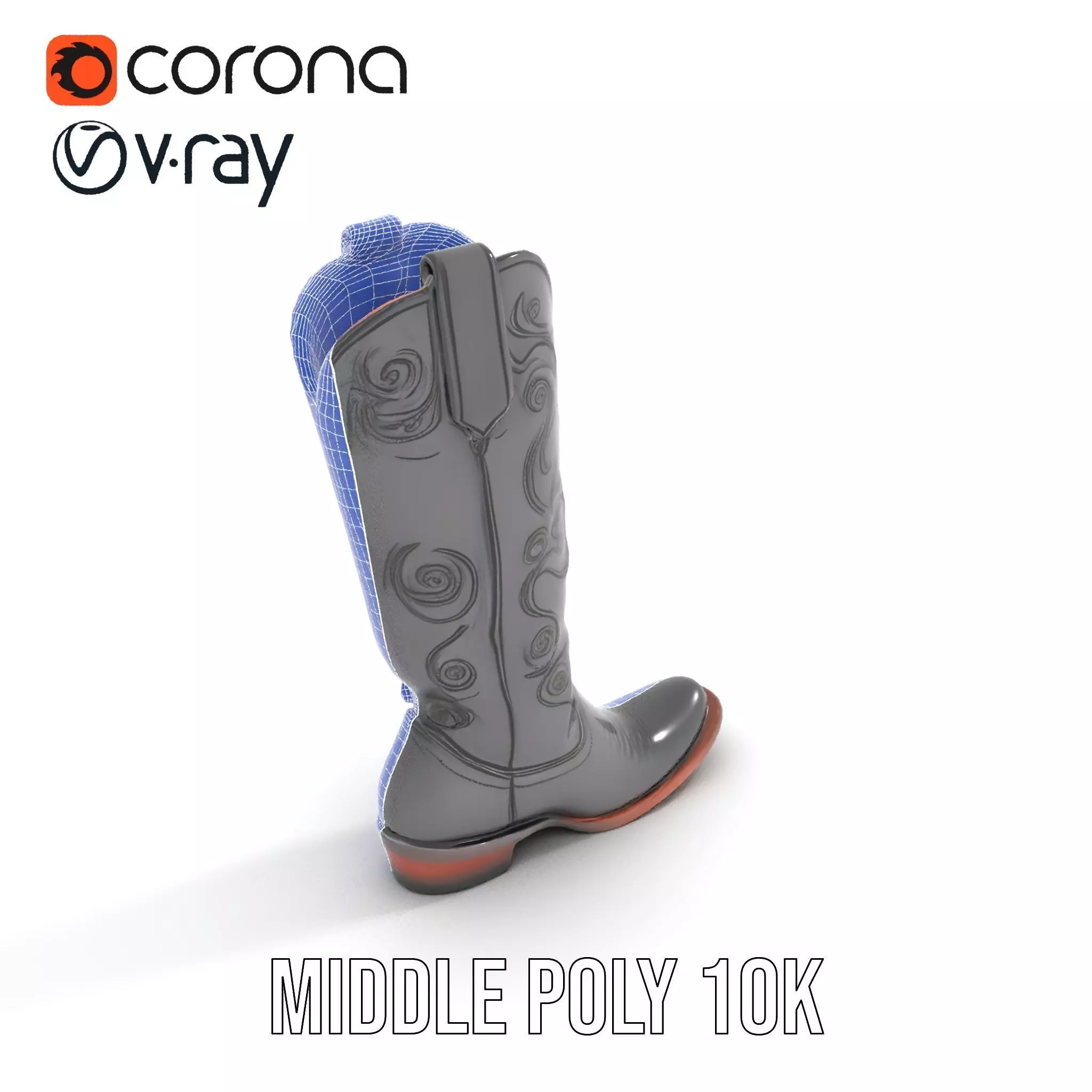 Cowboy Boot Model Pack with Detailed Embroidery Design Low-poly 3D model_12