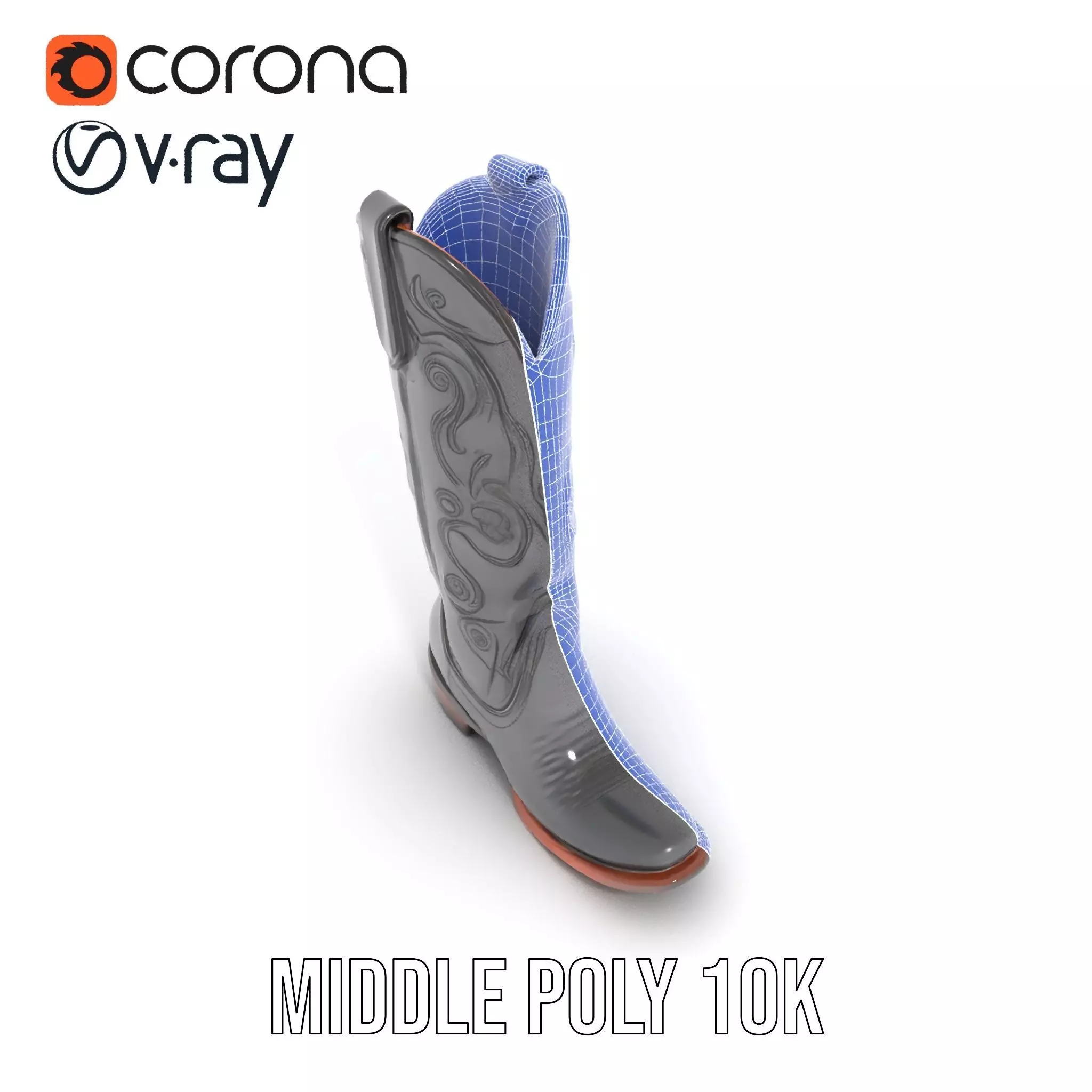 Cowboy Boot Model Pack with Detailed Embroidery Design Low-poly 3D model_25