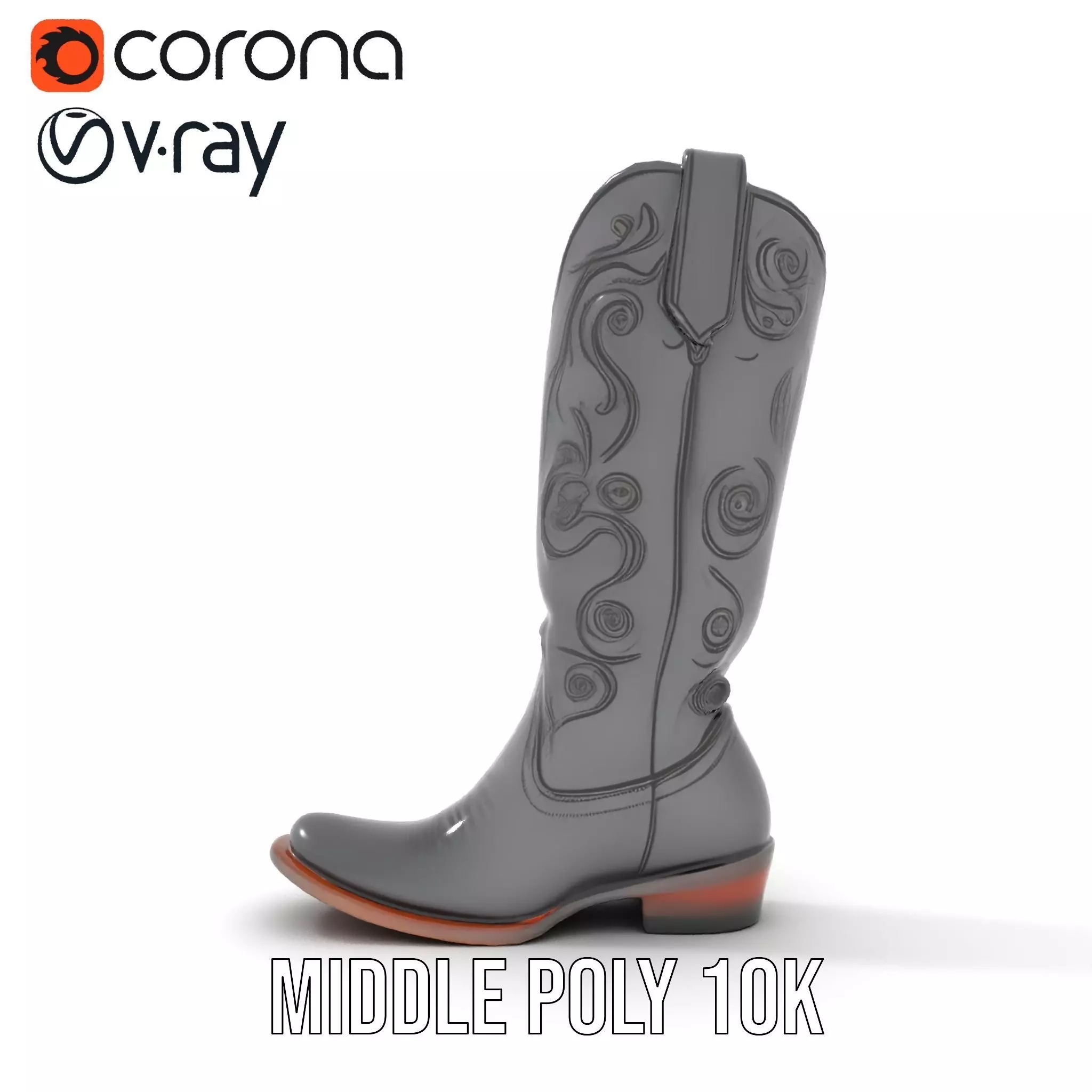 Cowboy Boot Model Pack with Detailed Embroidery Design Low-poly 3D model_16
