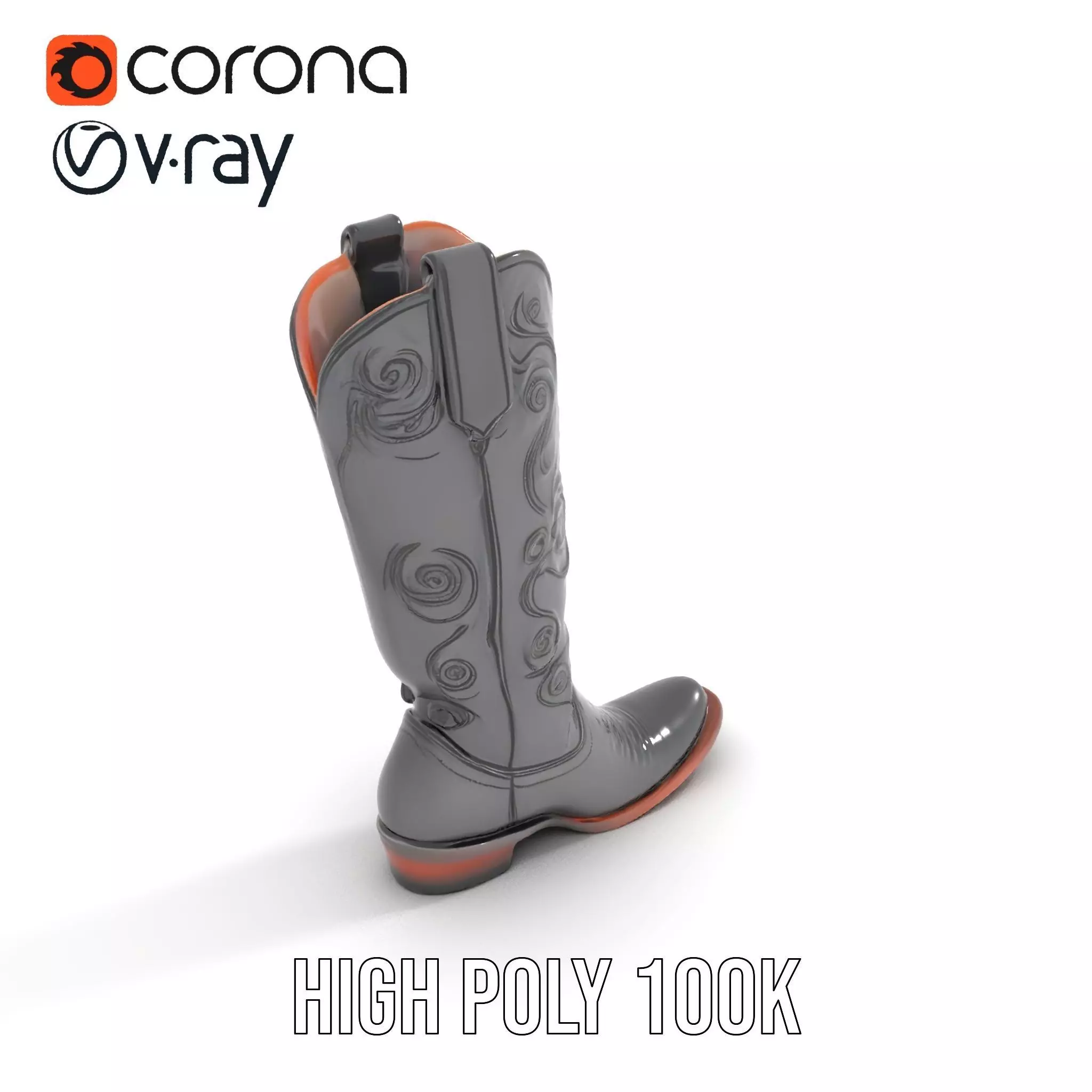 Cowboy Boot Model Pack with Detailed Embroidery Design Low-poly 3D model_30