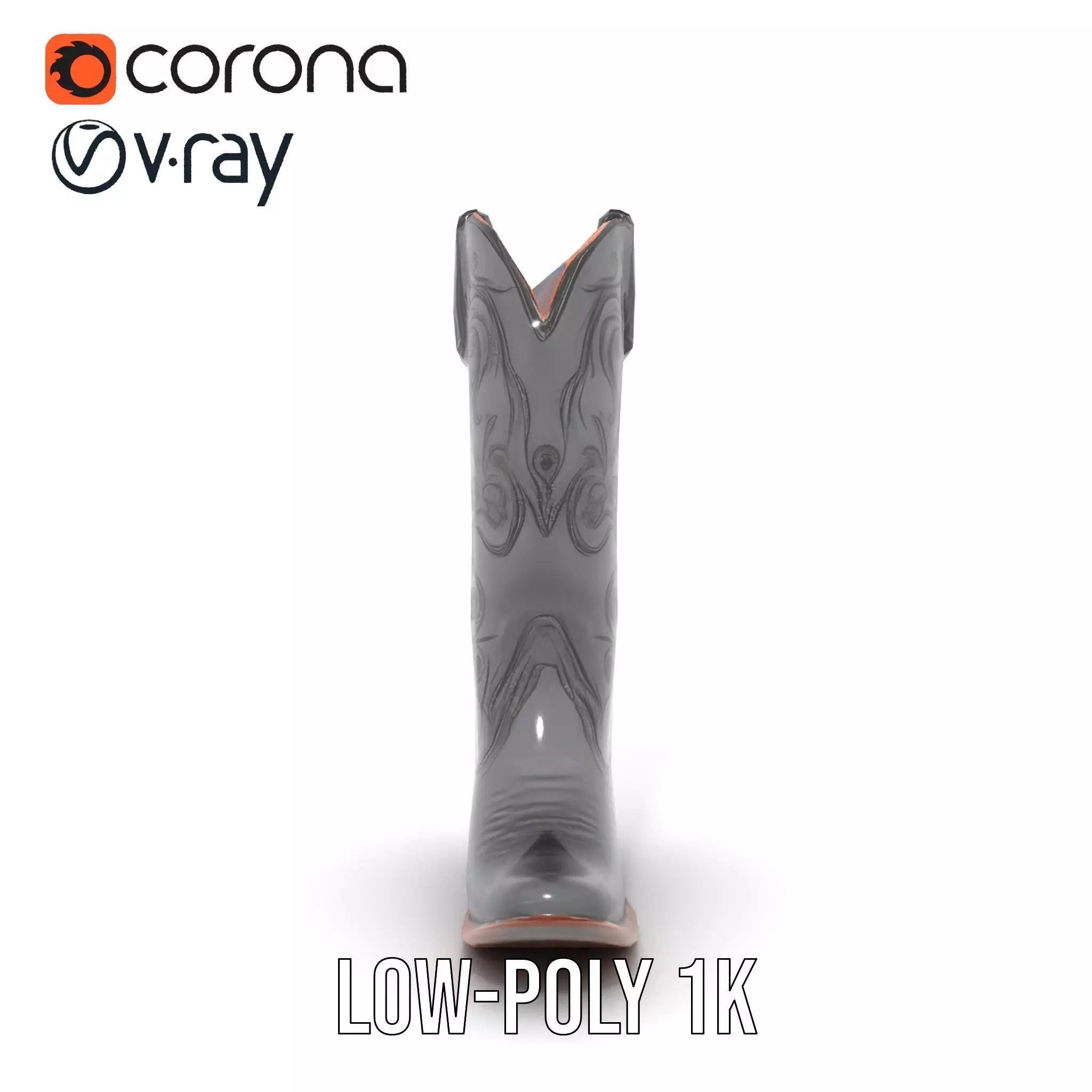 Cowboy Boot Model Pack with Detailed Embroidery Design Low-poly 3D model_10