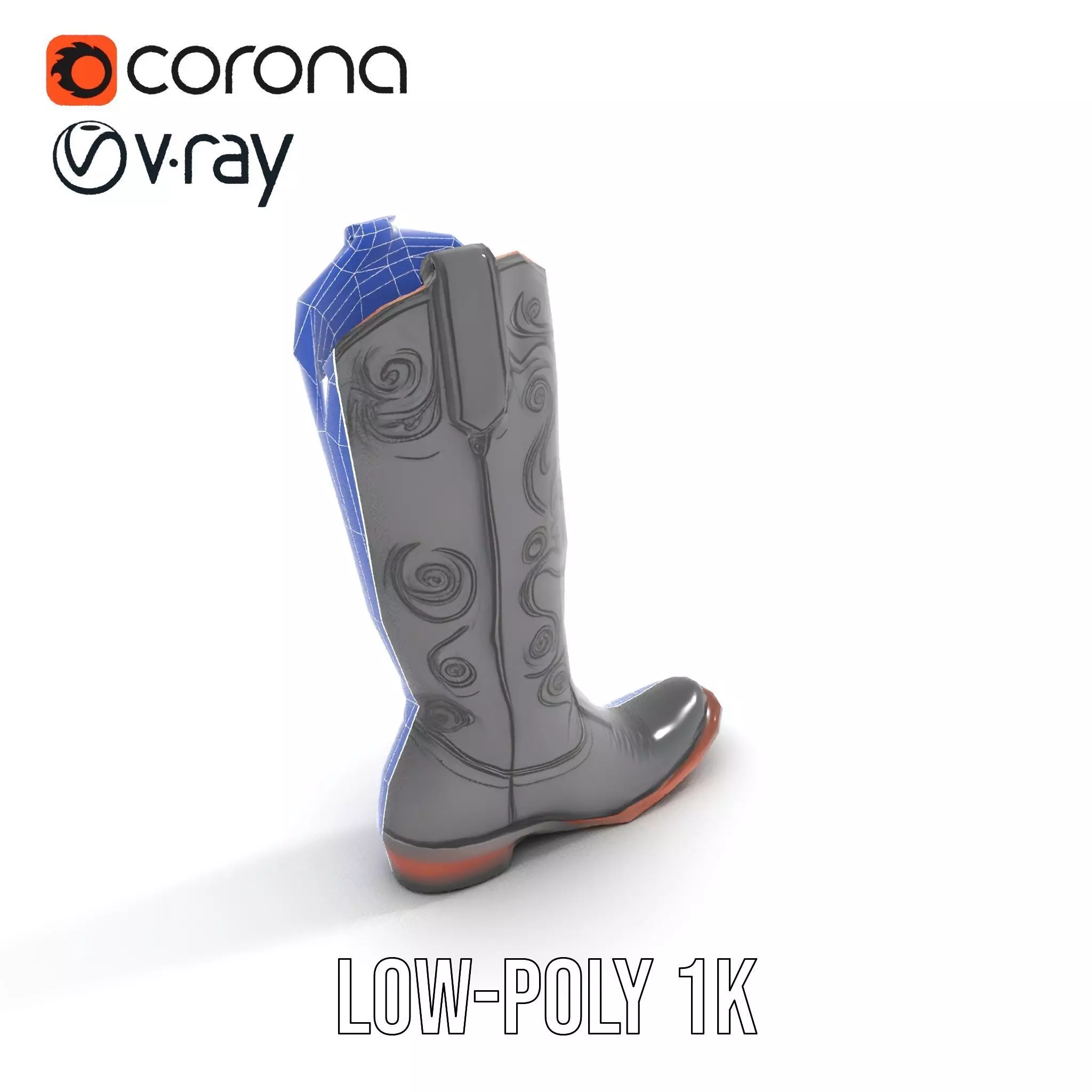 Cowboy Boot Model Pack with Detailed Embroidery Design Low-poly 3D model_20