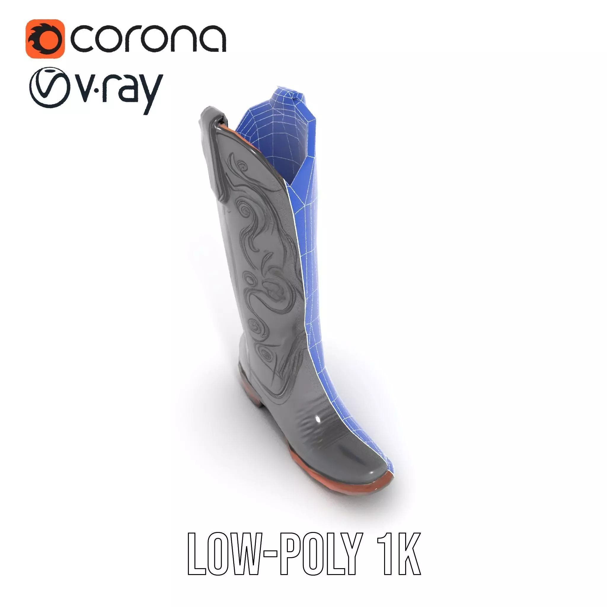 Cowboy Boot Model Pack with Detailed Embroidery Design Low-poly 3D model_26