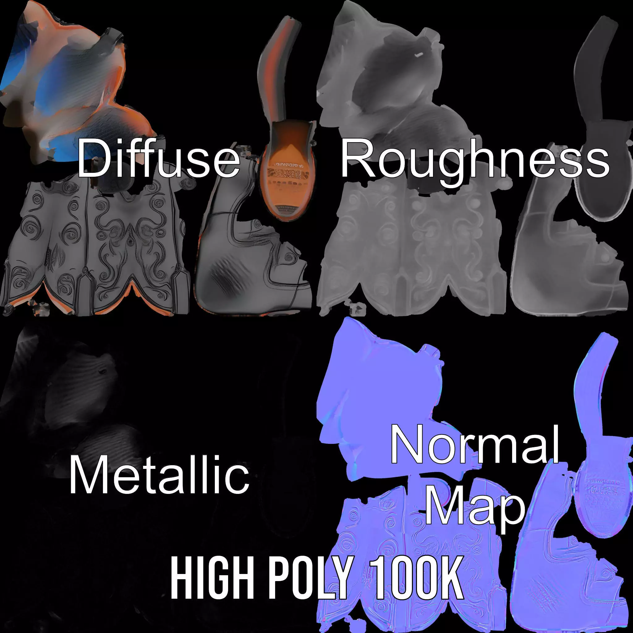 Cowboy Boot Model Pack with Detailed Embroidery Design Low-poly 3D model_4