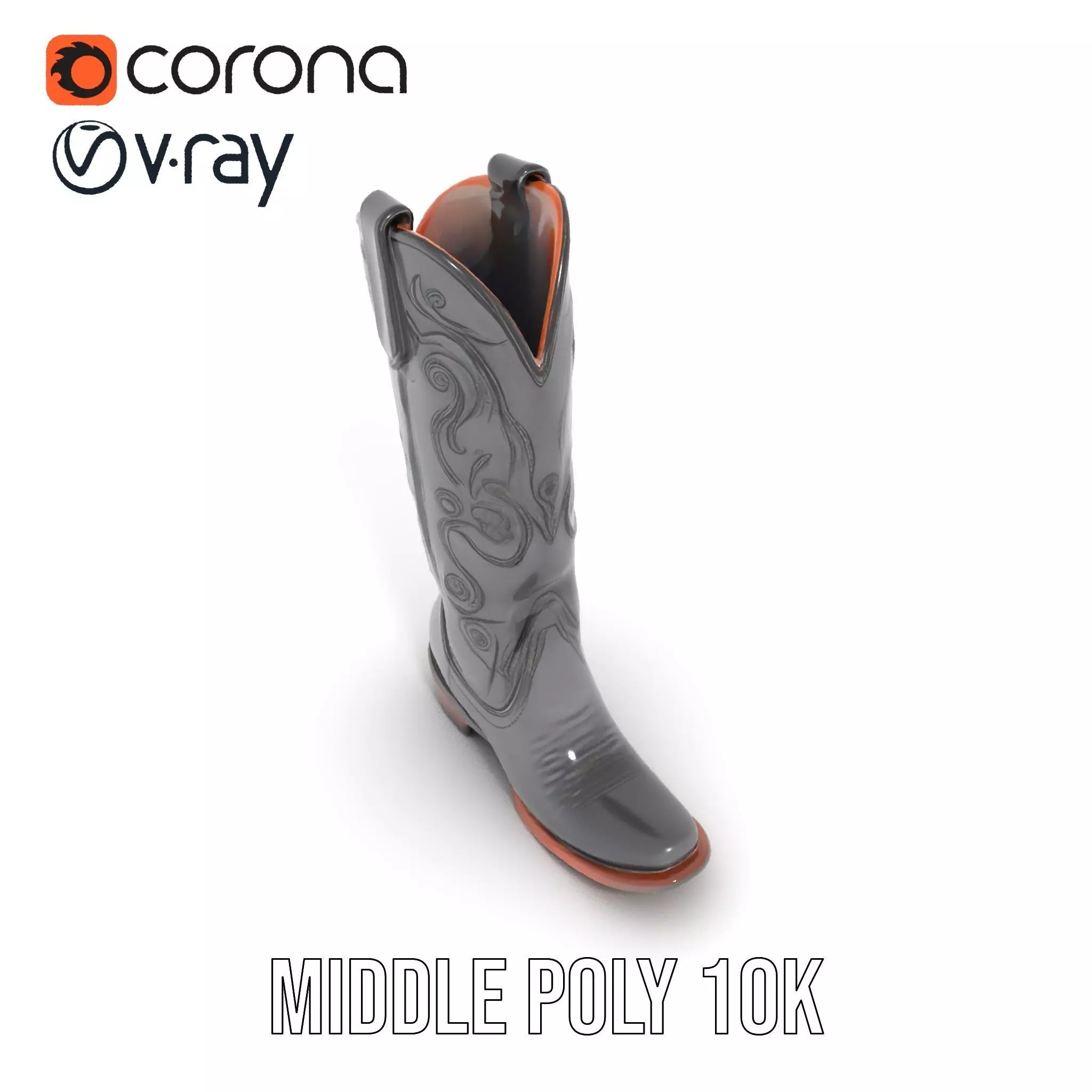 Cowboy Boot Model Pack with Detailed Embroidery Design Low-poly 3D model_6