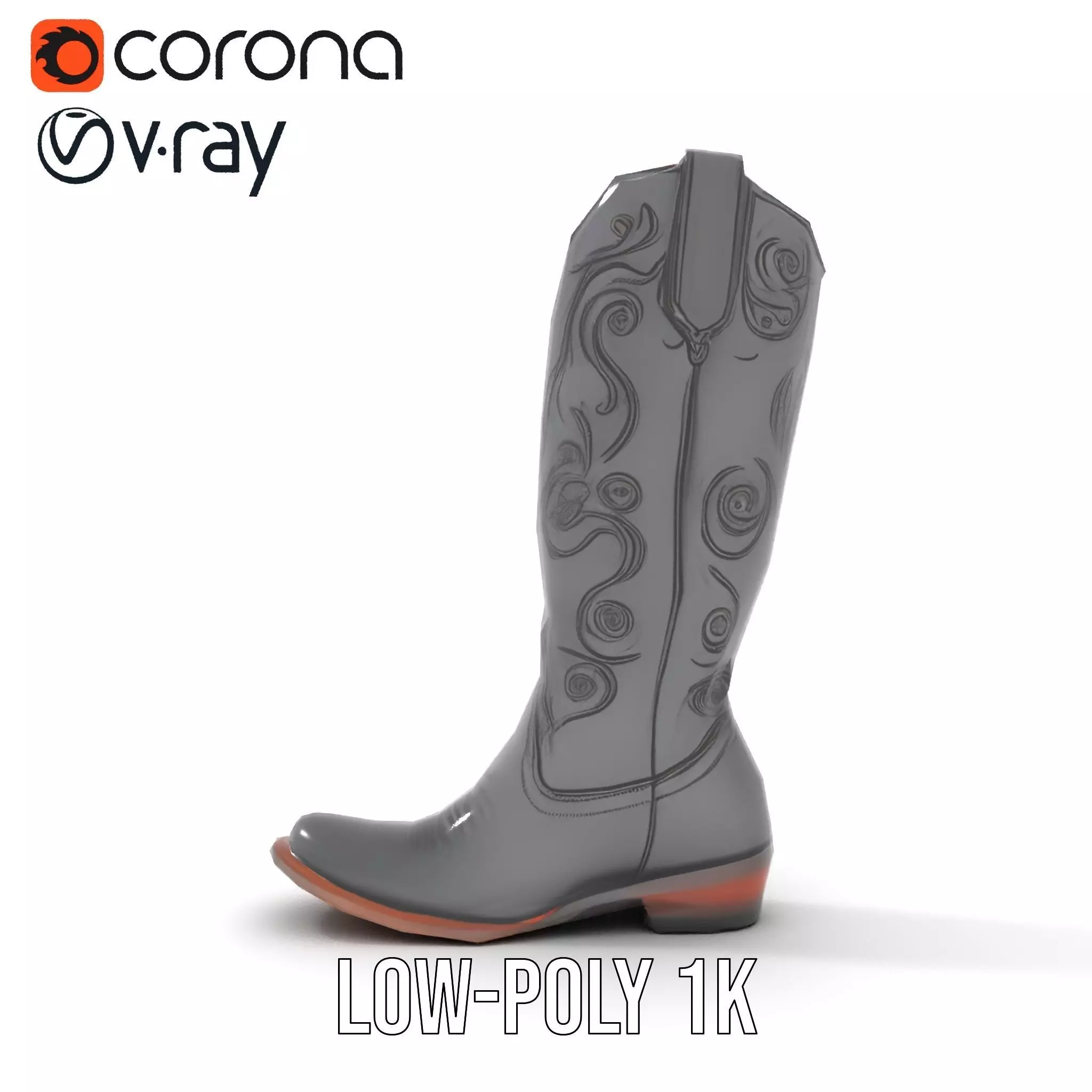 Cowboy Boot Model Pack with Detailed Embroidery Design Low-poly 3D model_13