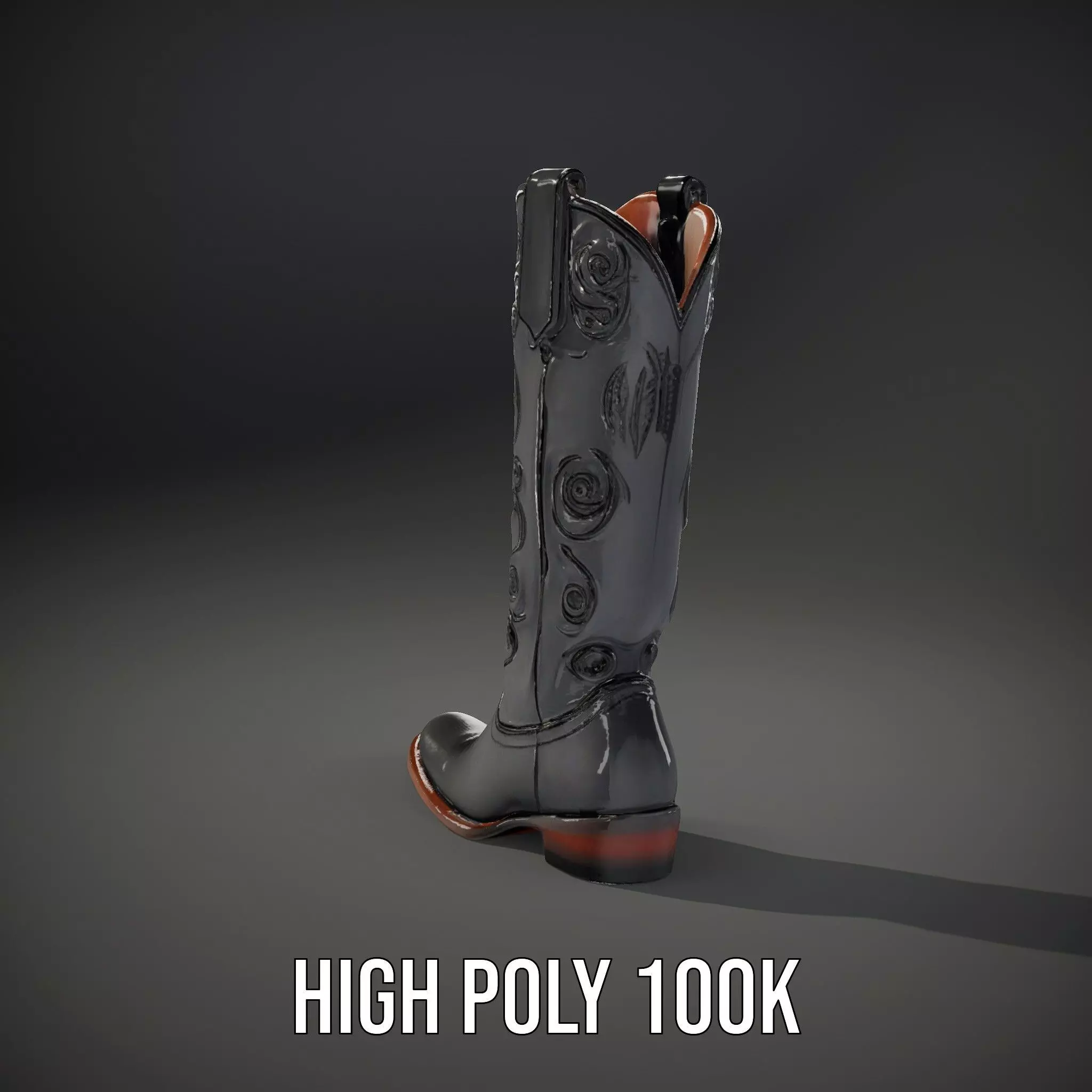 Cowboy Boot Model Pack with Detailed Embroidery Design Low-poly 3D model_9