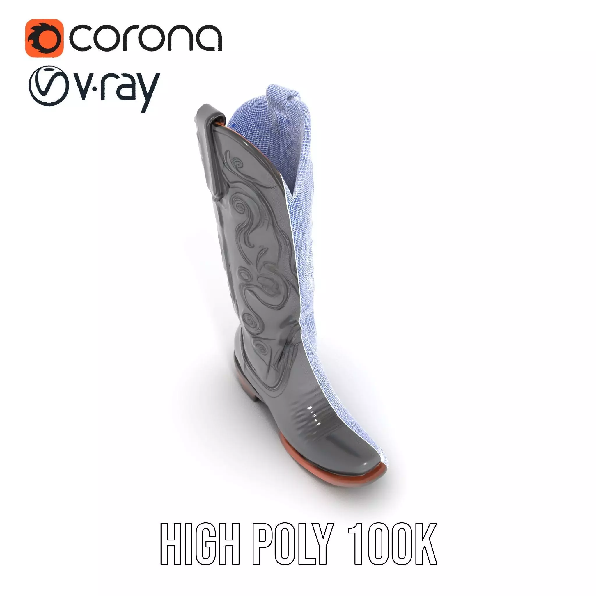 Cowboy Boot Model Pack with Detailed Embroidery Design Low-poly 3D model_24