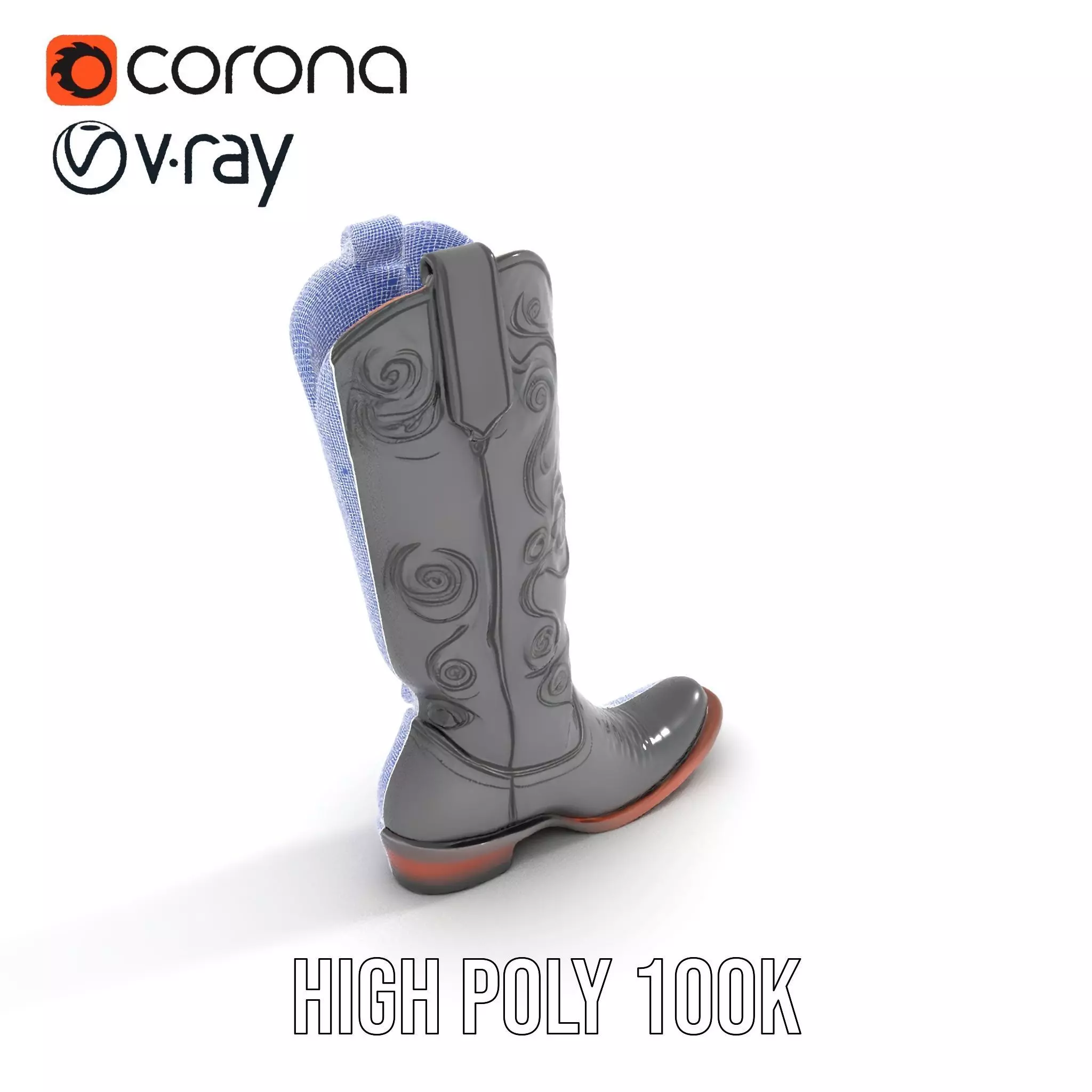 Cowboy Boot Model Pack with Detailed Embroidery Design Low-poly 3D model_27