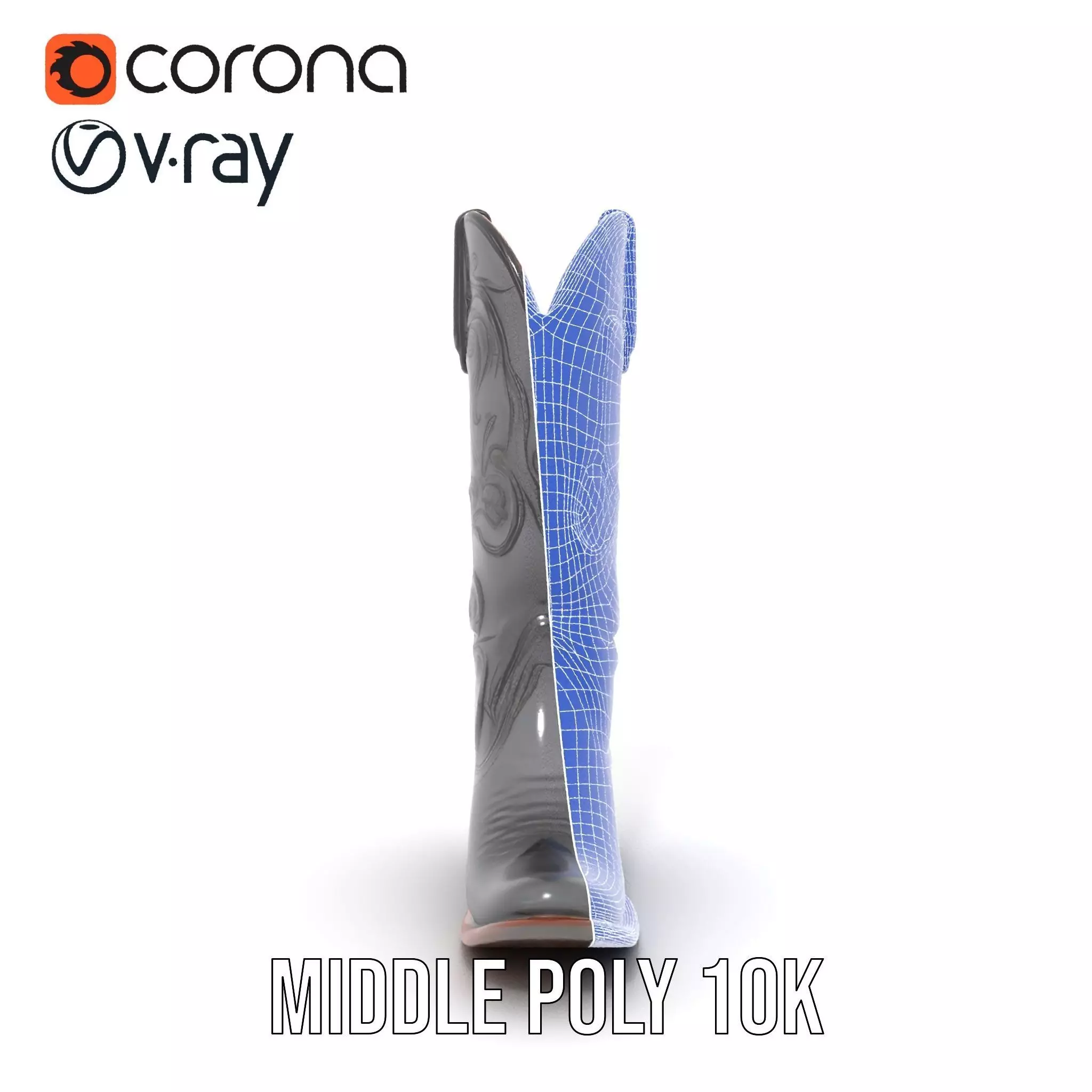 Cowboy Boot Model Pack with Detailed Embroidery Design Low-poly 3D model_31