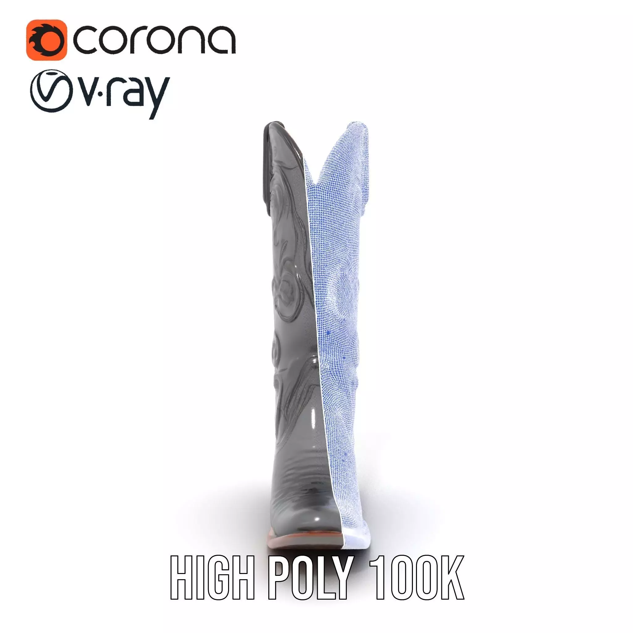 Cowboy Boot Model Pack with Detailed Embroidery Design Low-poly 3D model_35