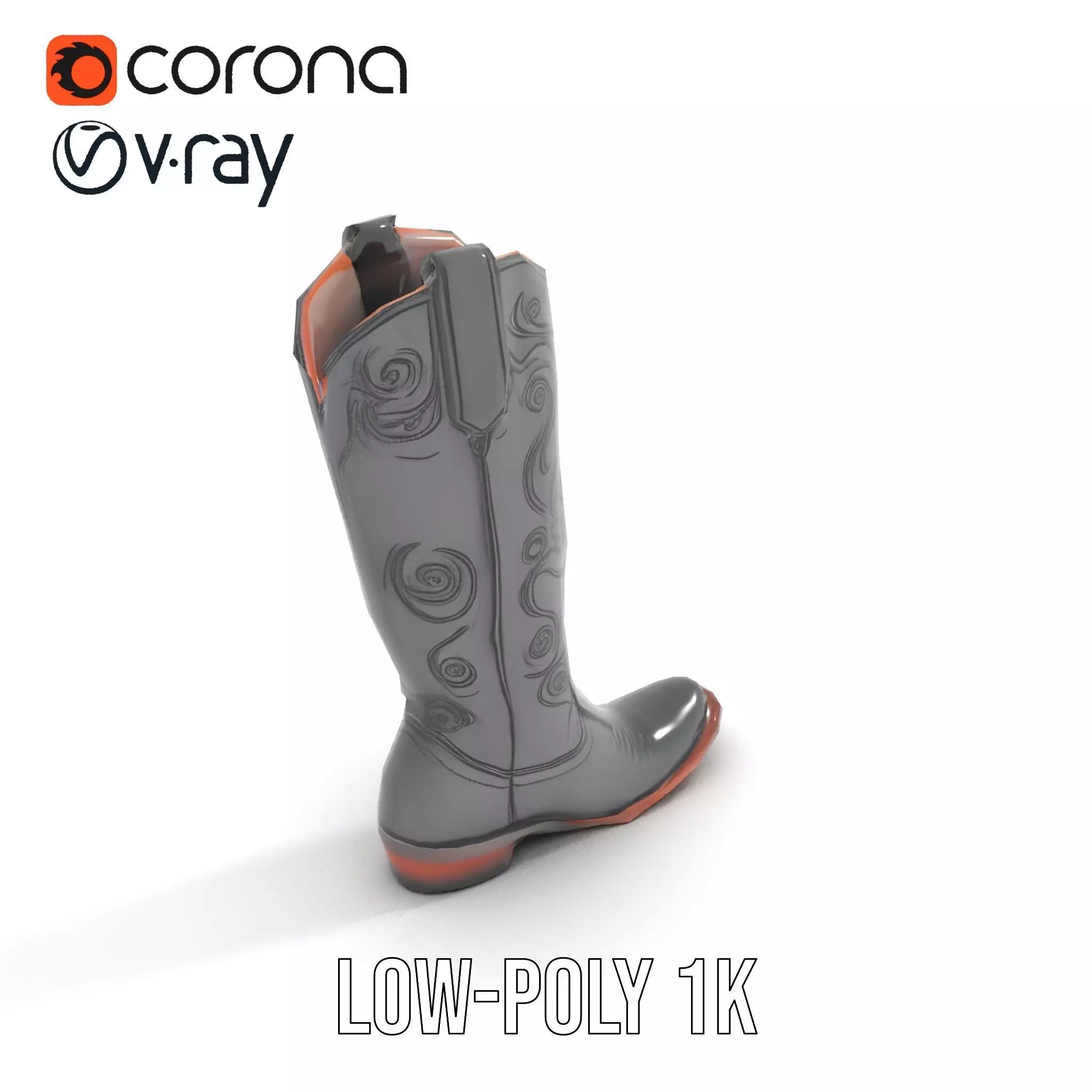 Cowboy Boot Model Pack with Detailed Embroidery Design Low-poly 3D model_8