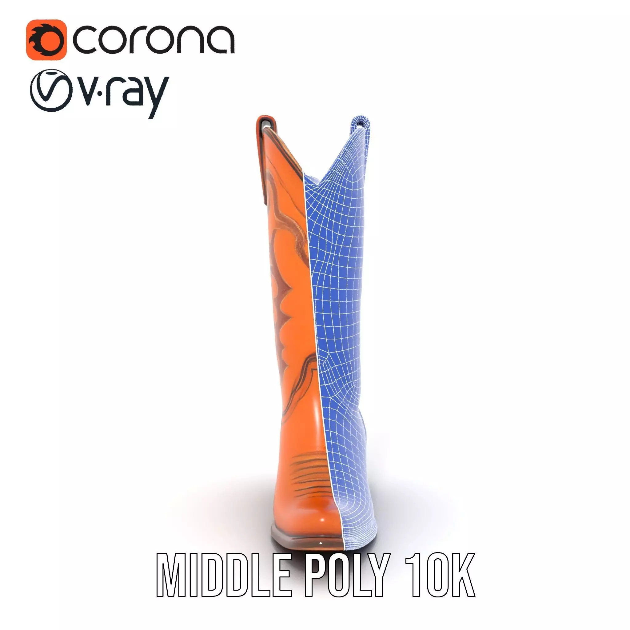 Cowboy Boot Model Pack with Decorative Stitching Low-poly 3D model_30