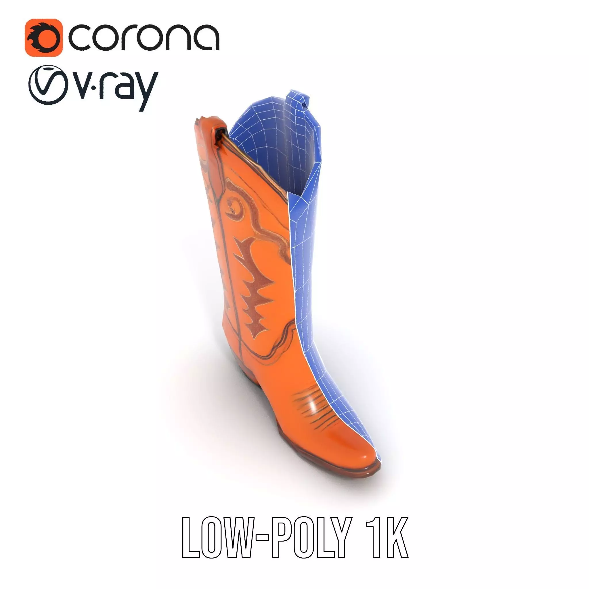 Cowboy Boot Model Pack with Decorative Stitching Low-poly 3D model_15