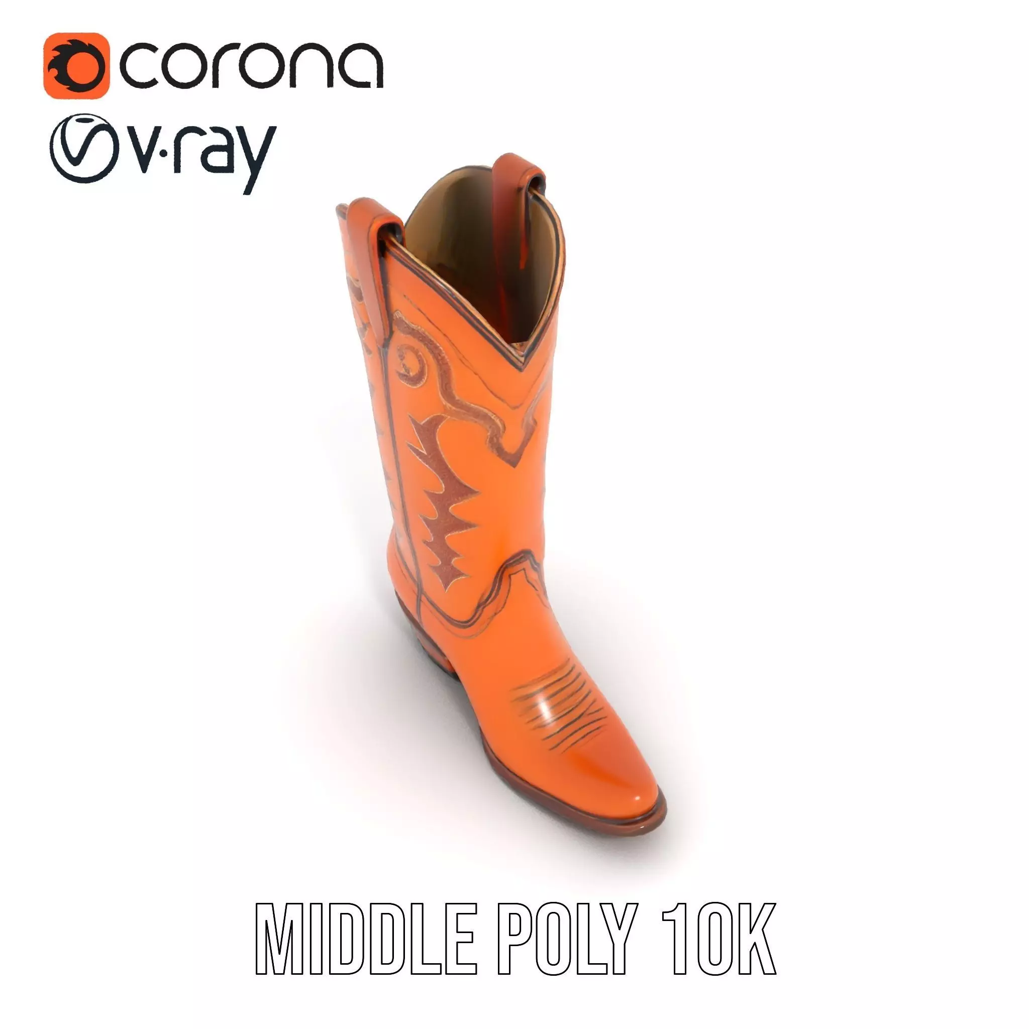 Cowboy Boot Model Pack with Decorative Stitching Low-poly 3D model_6