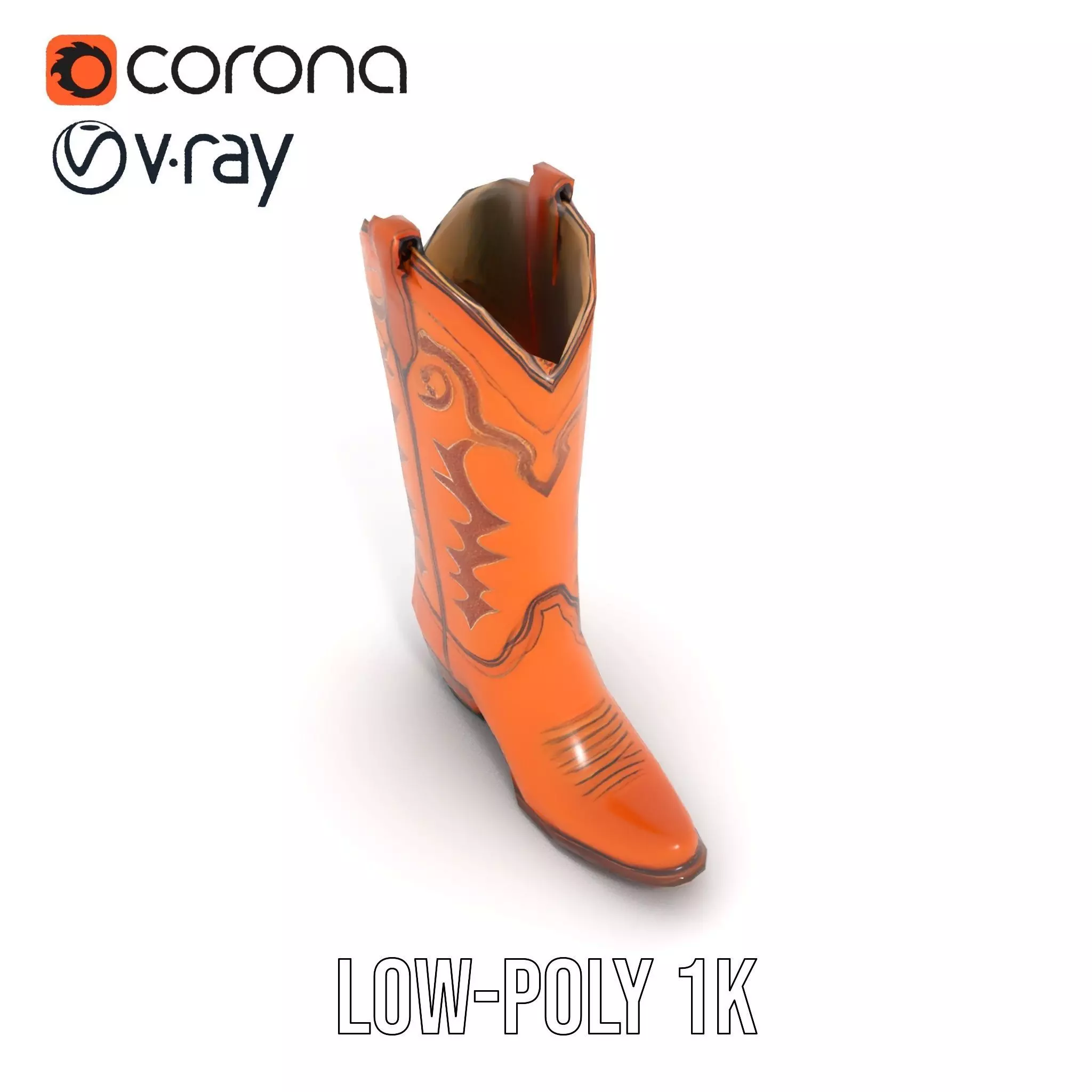 Cowboy Boot Model Pack with Decorative Stitching Low-poly 3D model_8