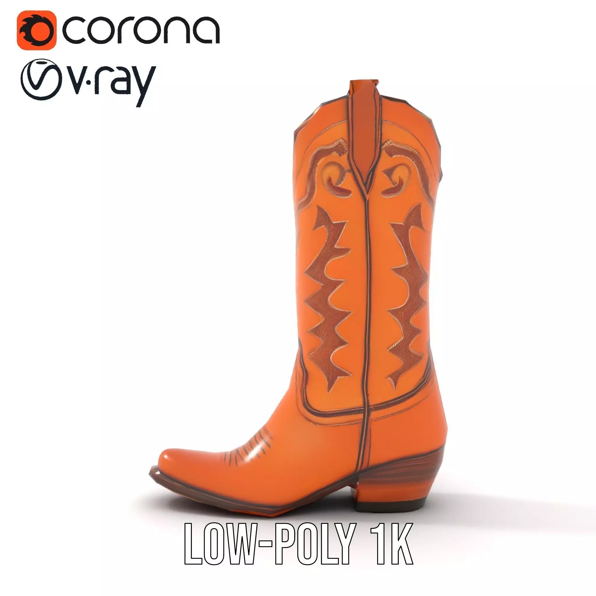 Cowboy Boot Model Pack with Decorative Stitching Low-poly 3D model_31
