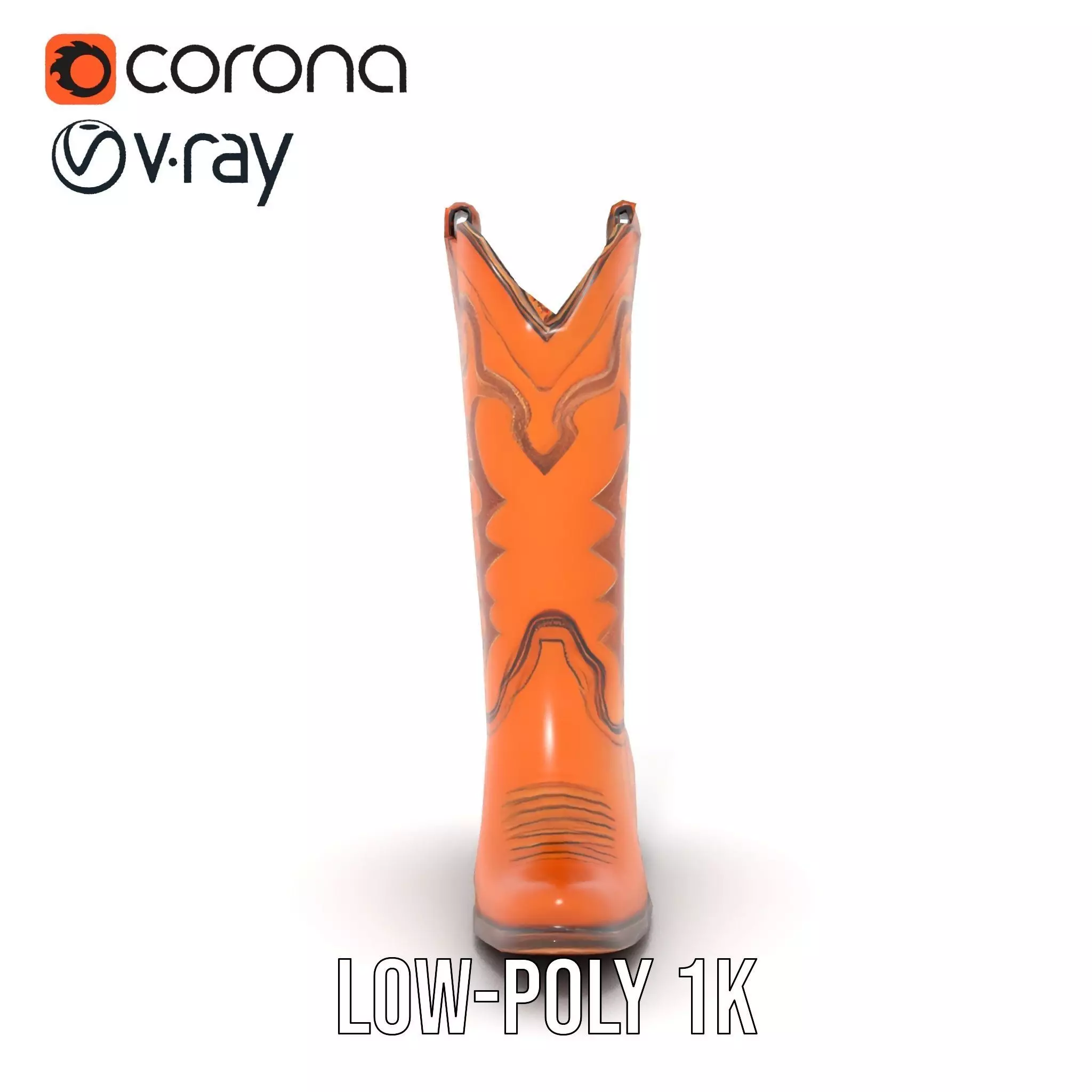 Cowboy Boot Model Pack with Decorative Stitching Low-poly 3D model_13