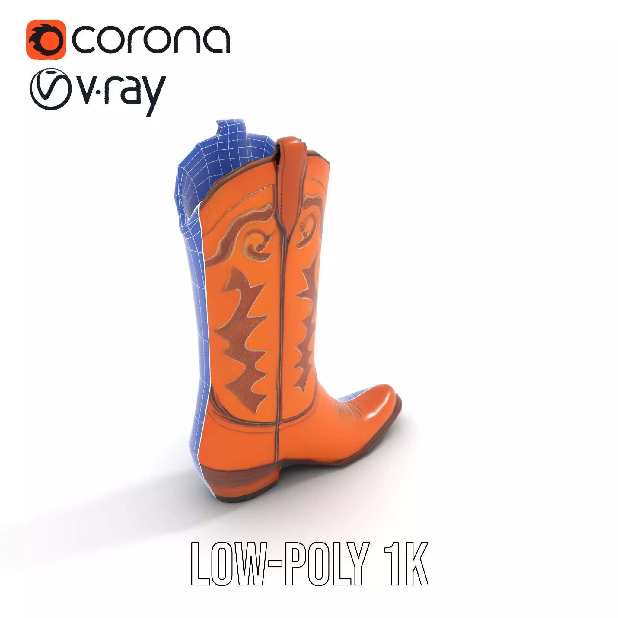 Cowboy Boot Model Pack with Decorative Stitching Low-poly 3D model_18