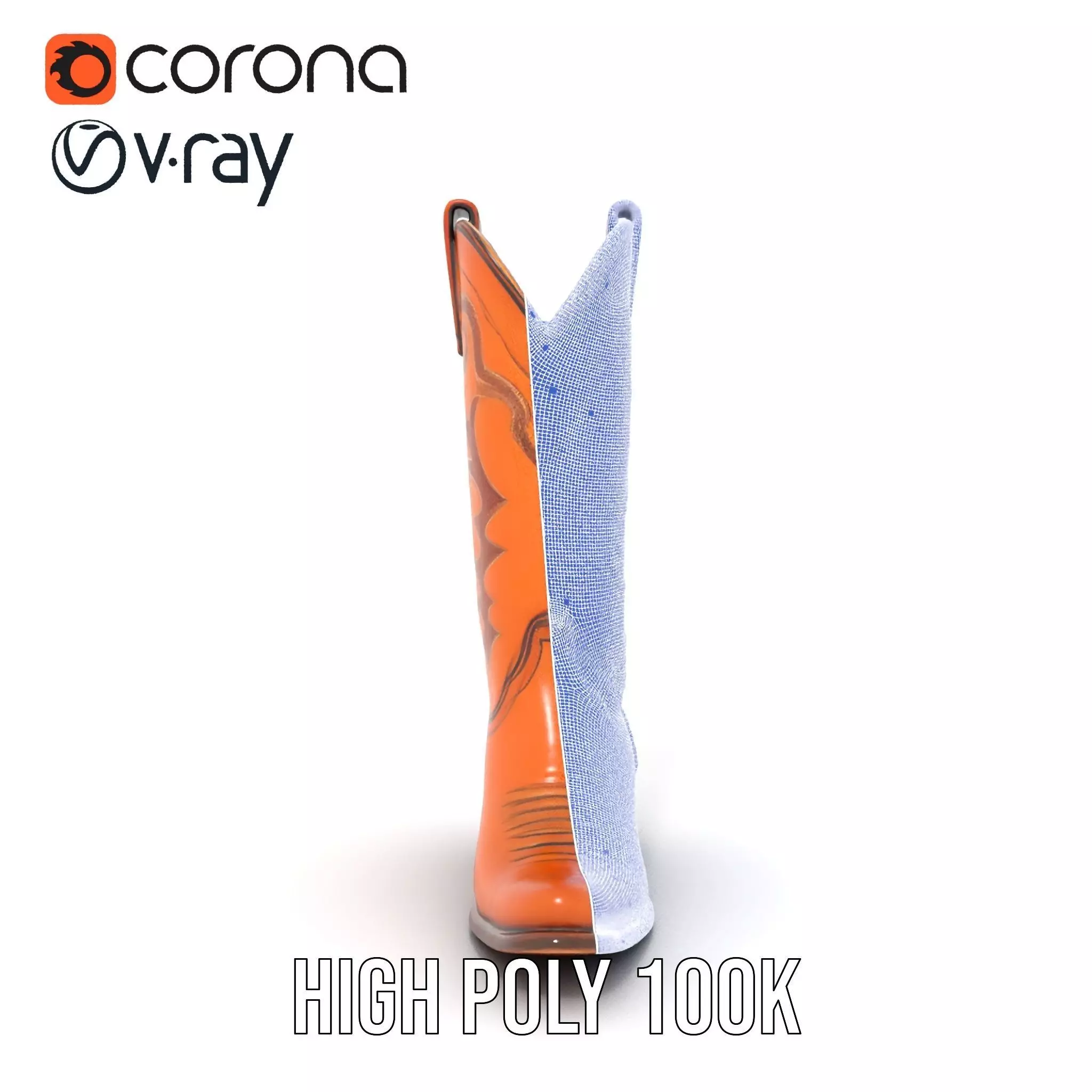 Cowboy Boot Model Pack with Decorative Stitching Low-poly 3D model_35