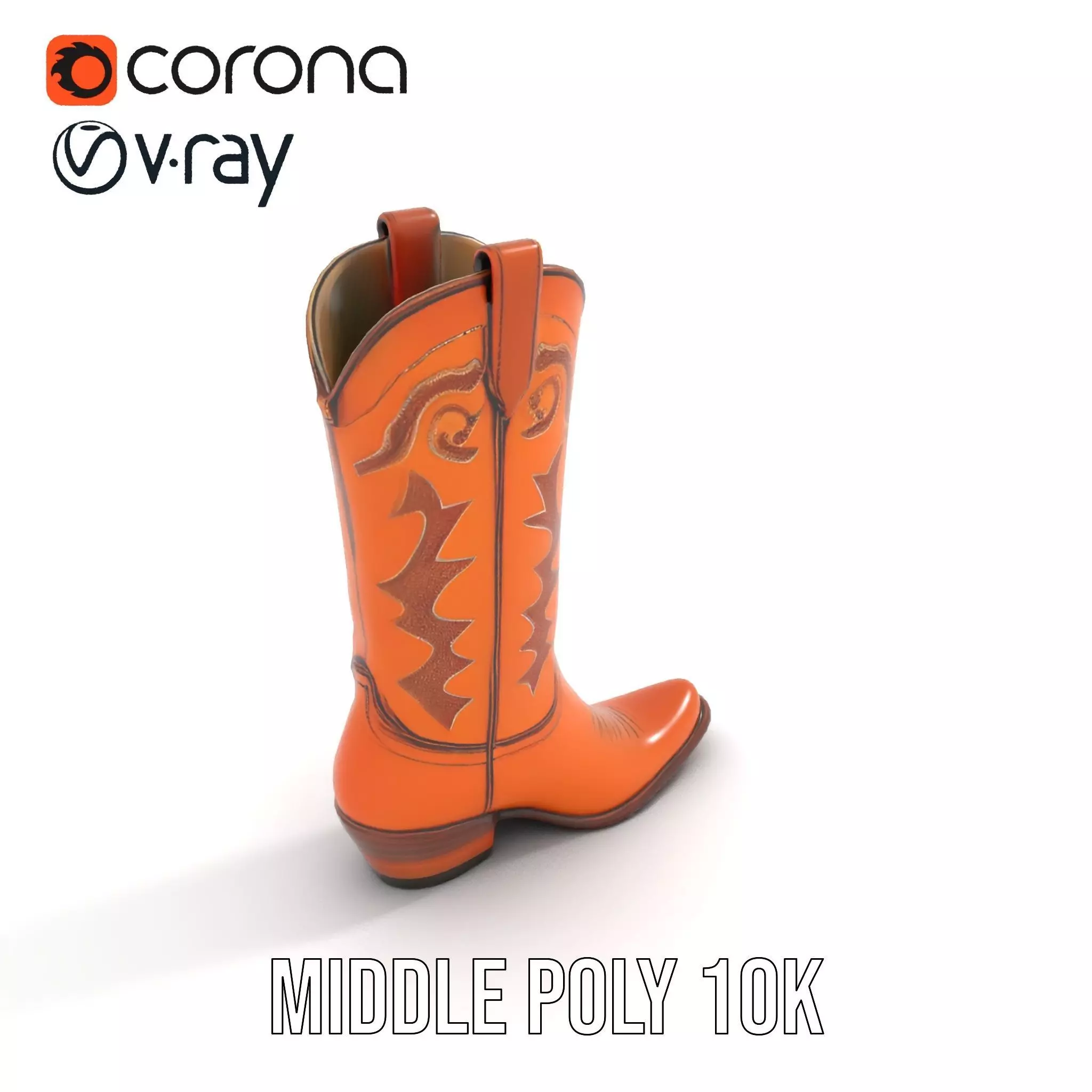 Cowboy Boot Model Pack with Decorative Stitching Low-poly 3D model_14