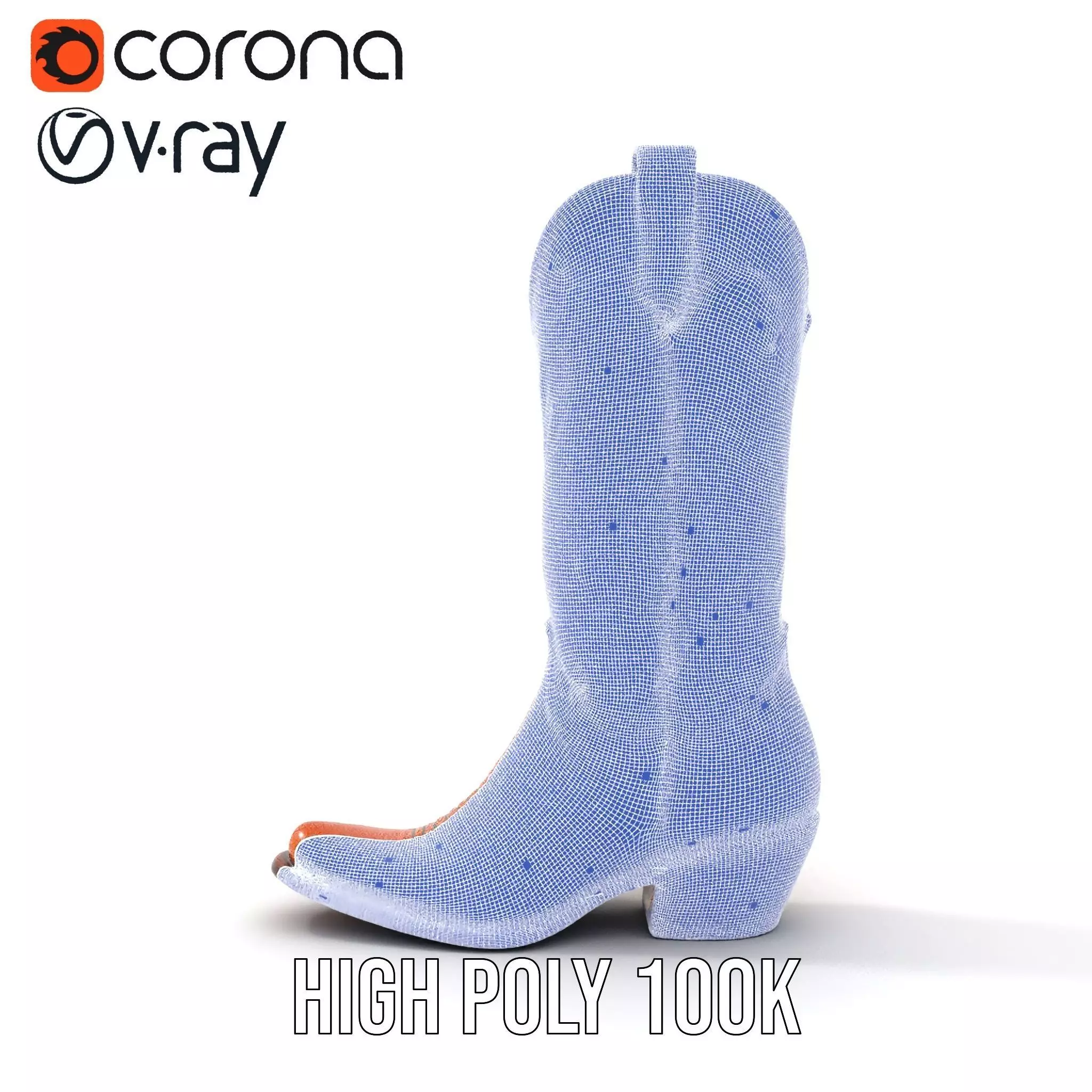 Cowboy Boot Model Pack with Decorative Stitching Low-poly 3D model_34